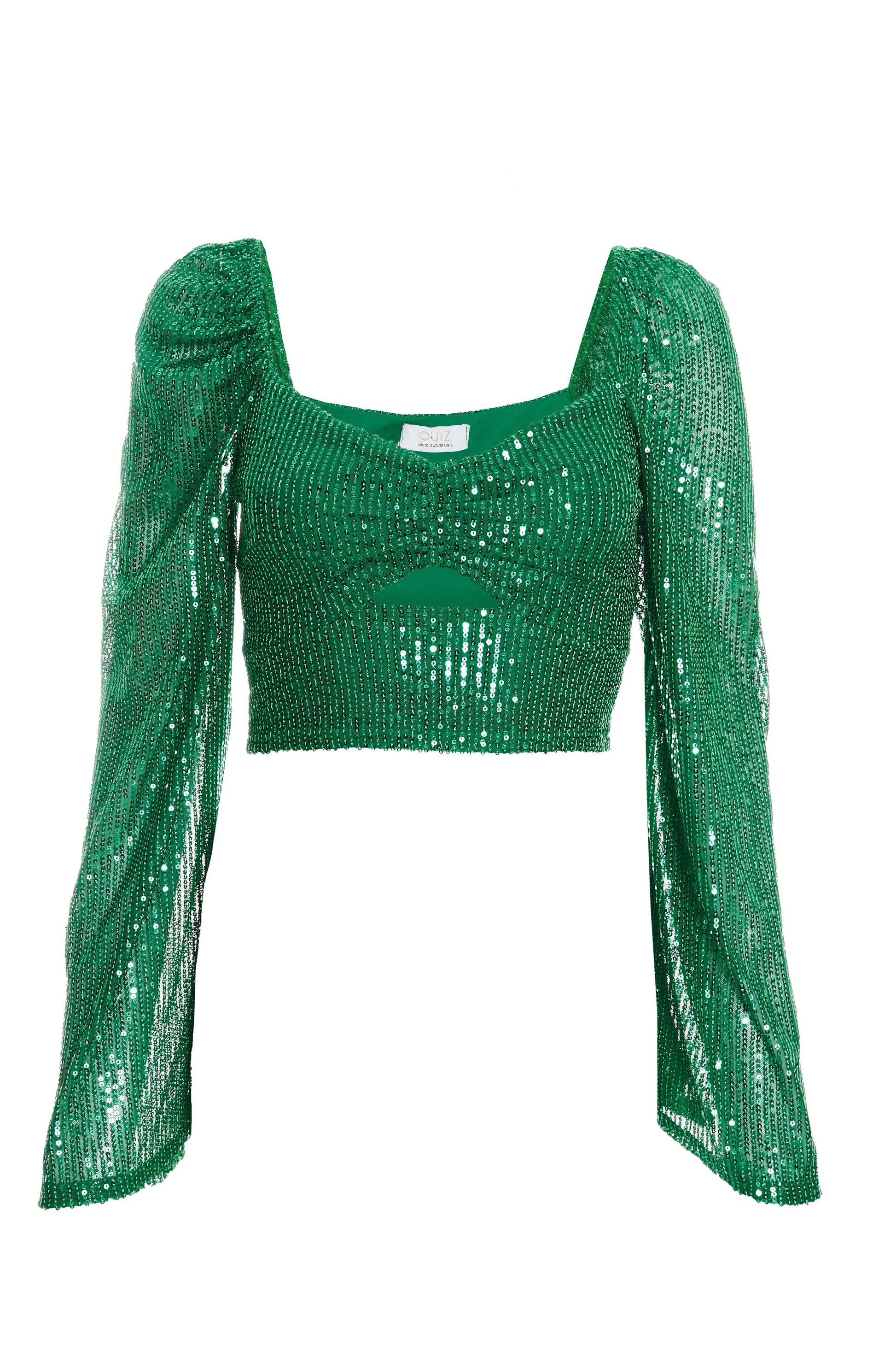 Green Sequin Cut Out Crop Top — S Small 6
