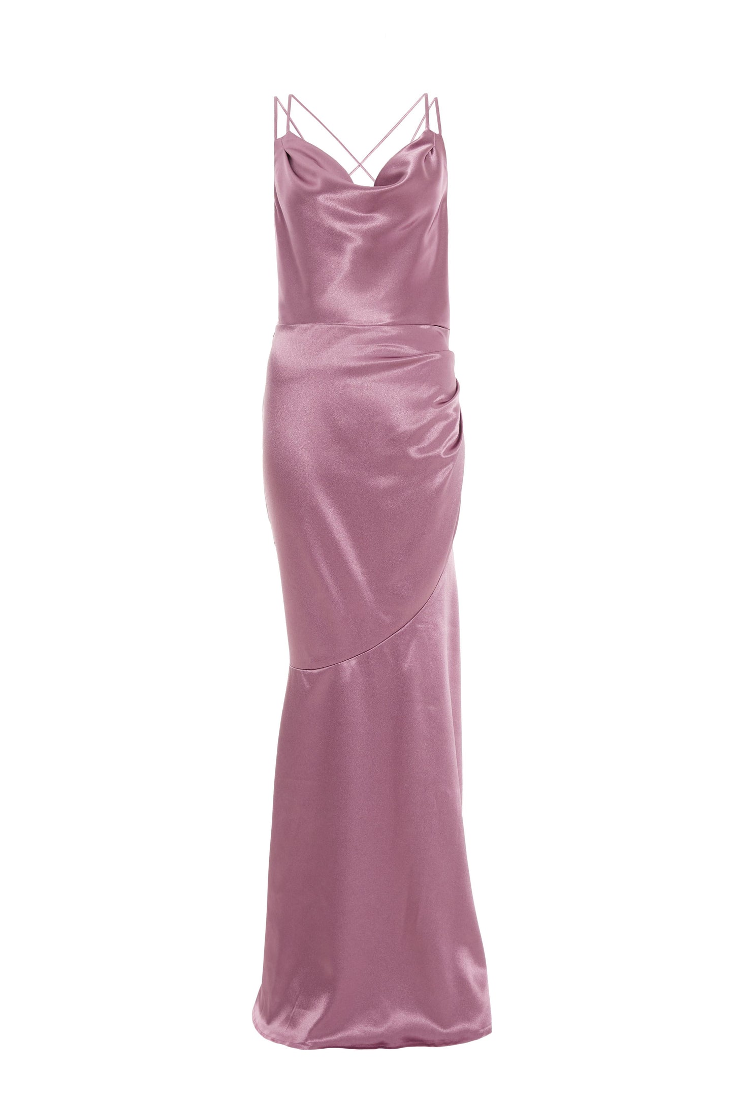 Pink Satin Cross Back Maxi Dress