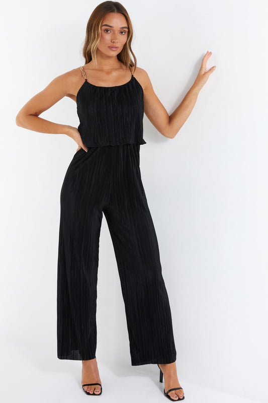 Black Plisse Culotte Jumpsuit