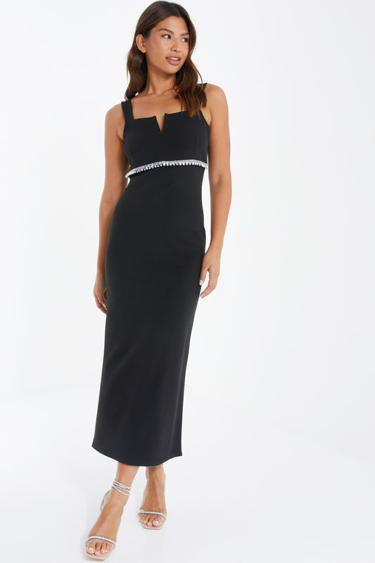 Black Diamante Trim Maxi Dress