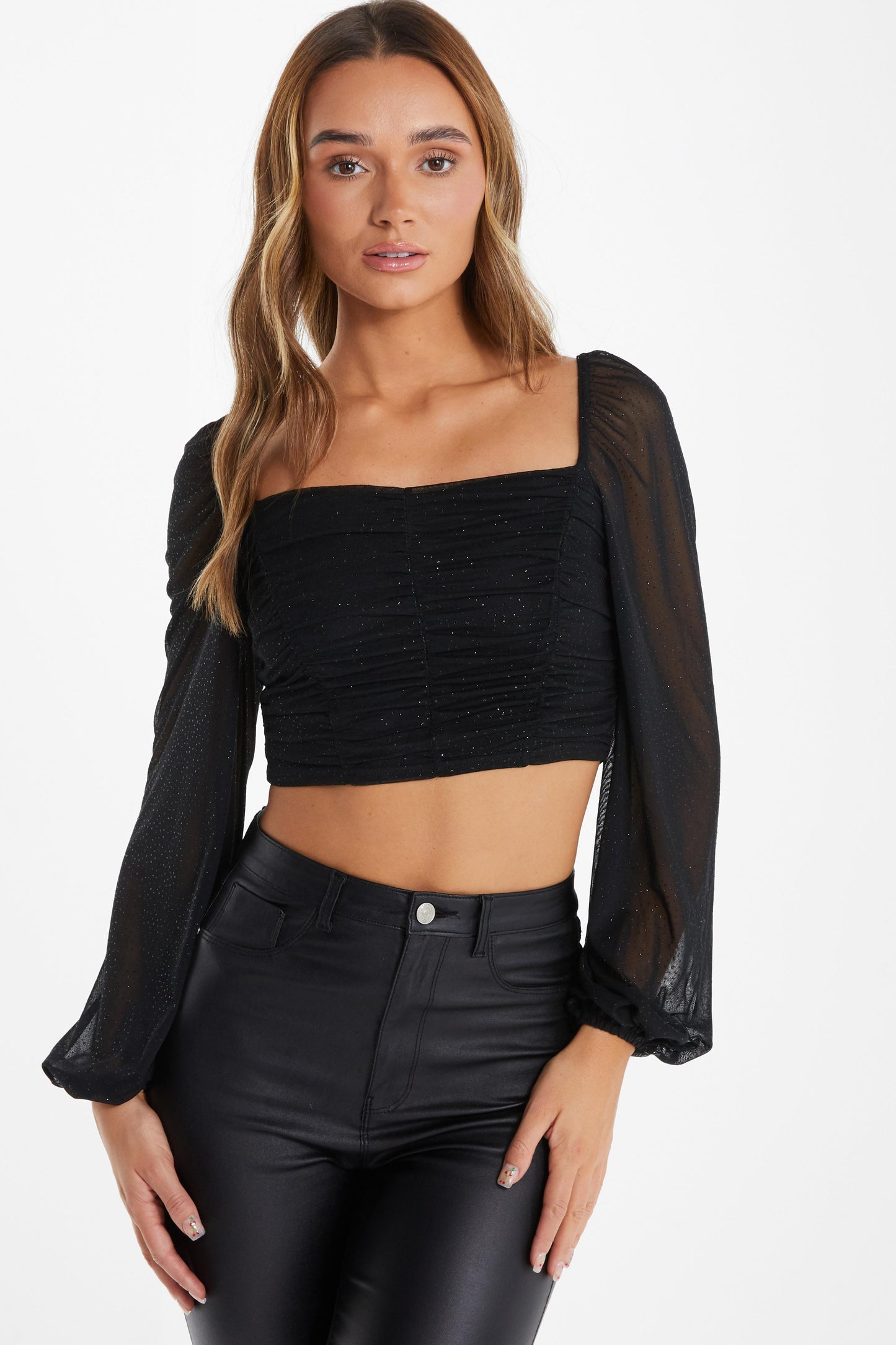 Black Glitter Mesh Crop Top