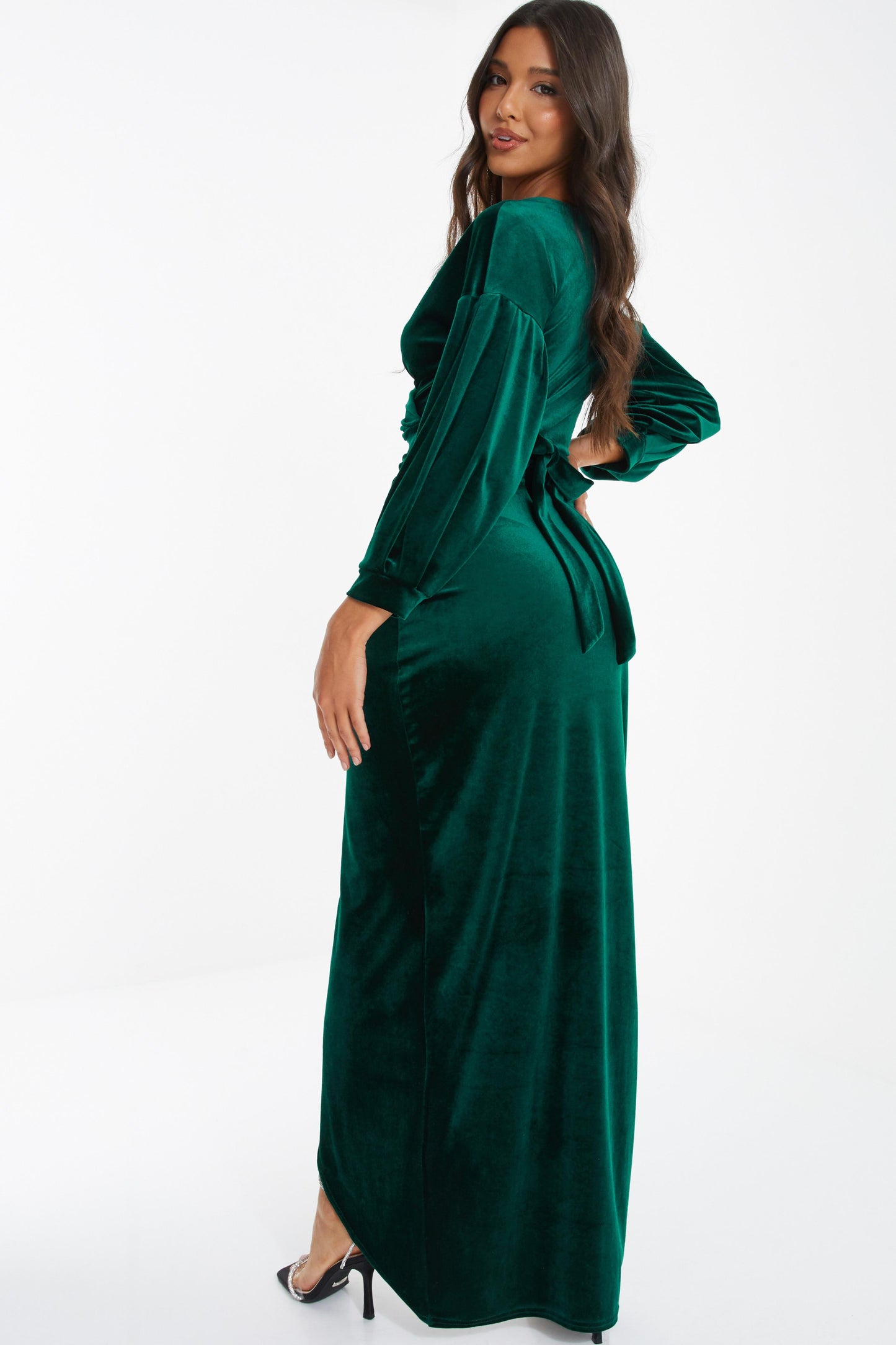 Green Velvet Wrap Maxi Dress