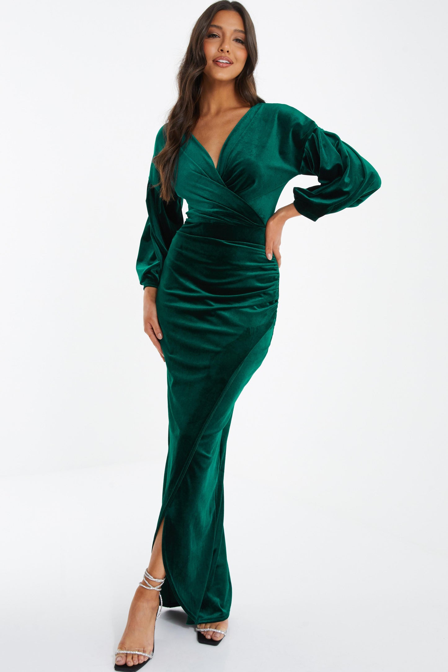 Green Velvet Wrap Maxi Dress