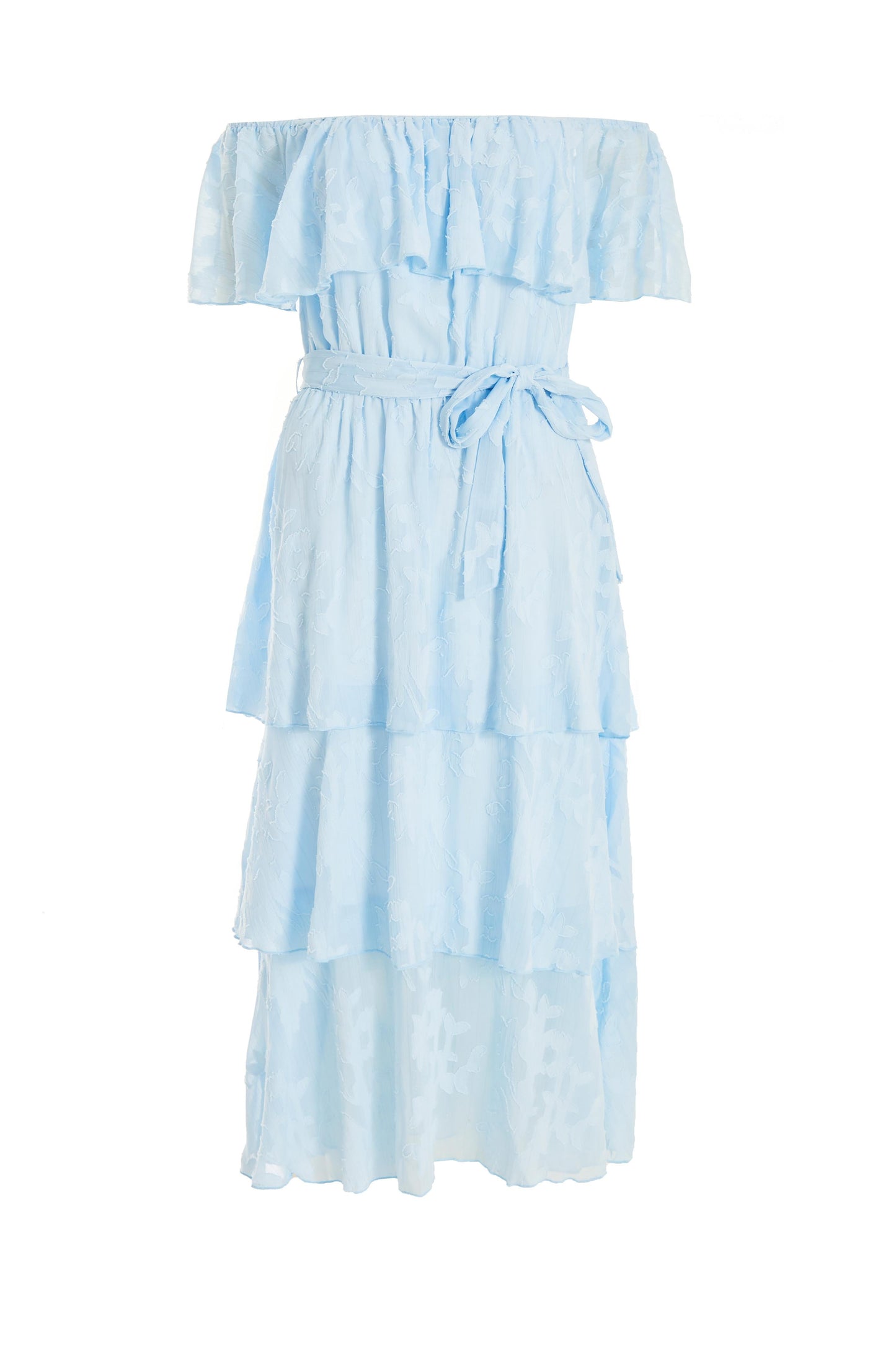 Light Blue Floral Jacquard Tiered Midi Dress â€” 16