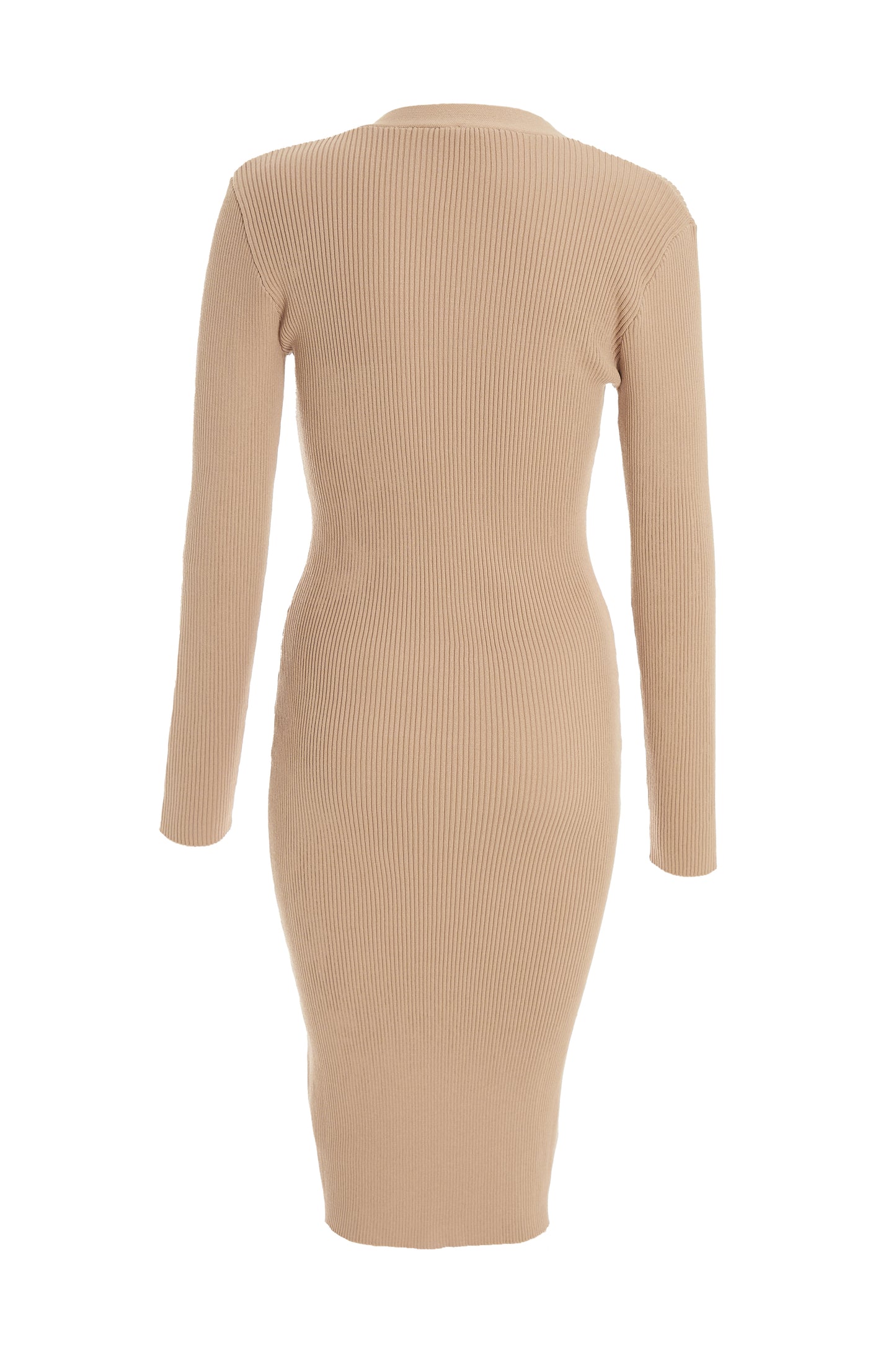 Stone Knit Gold Button PKT Detail LSL Dress