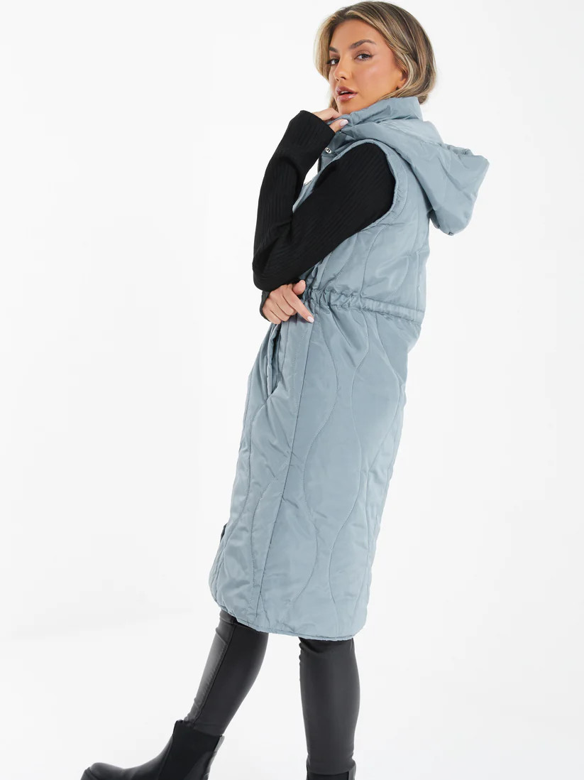 Grey Padded Tie Front Gilet — L