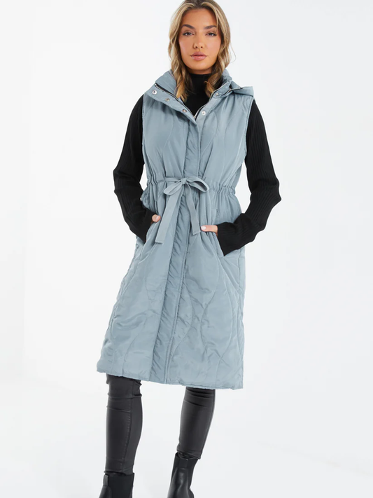 Grey Padded Tie Front Gilet — XL