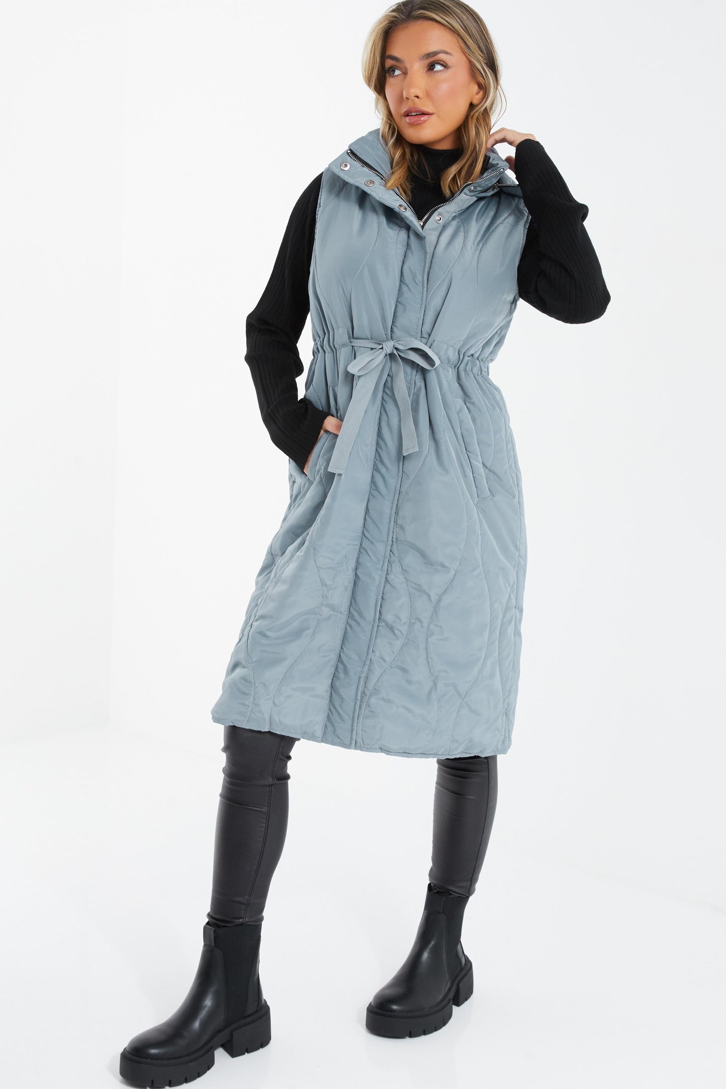 Grey Padded Tie Front Gilet — L