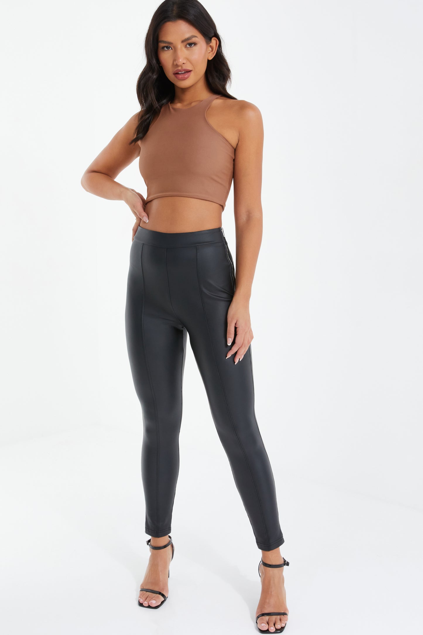 Black Seam Detail Zip Side Legging
