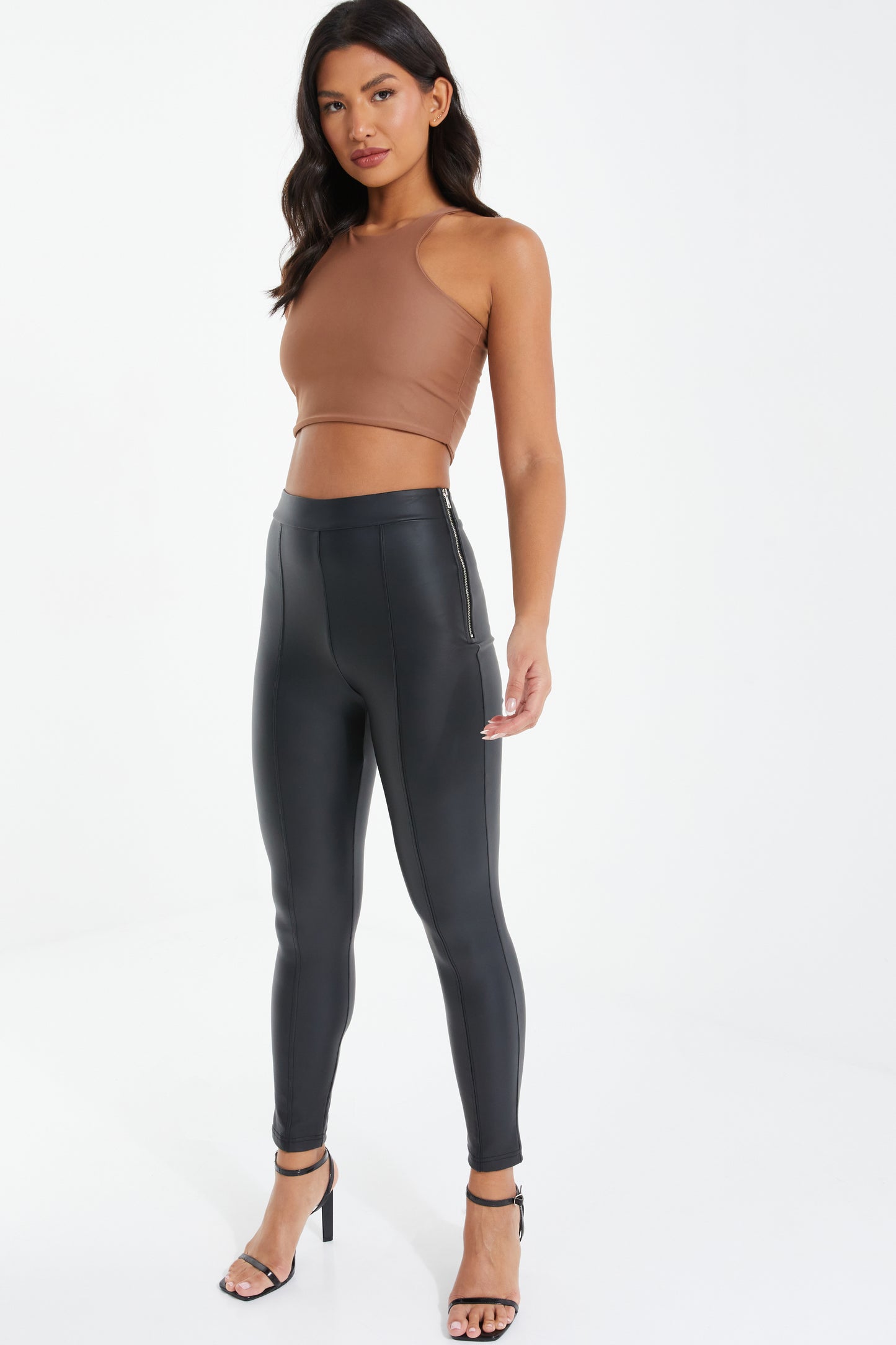 Black Seam Detail Zip Side Legging
