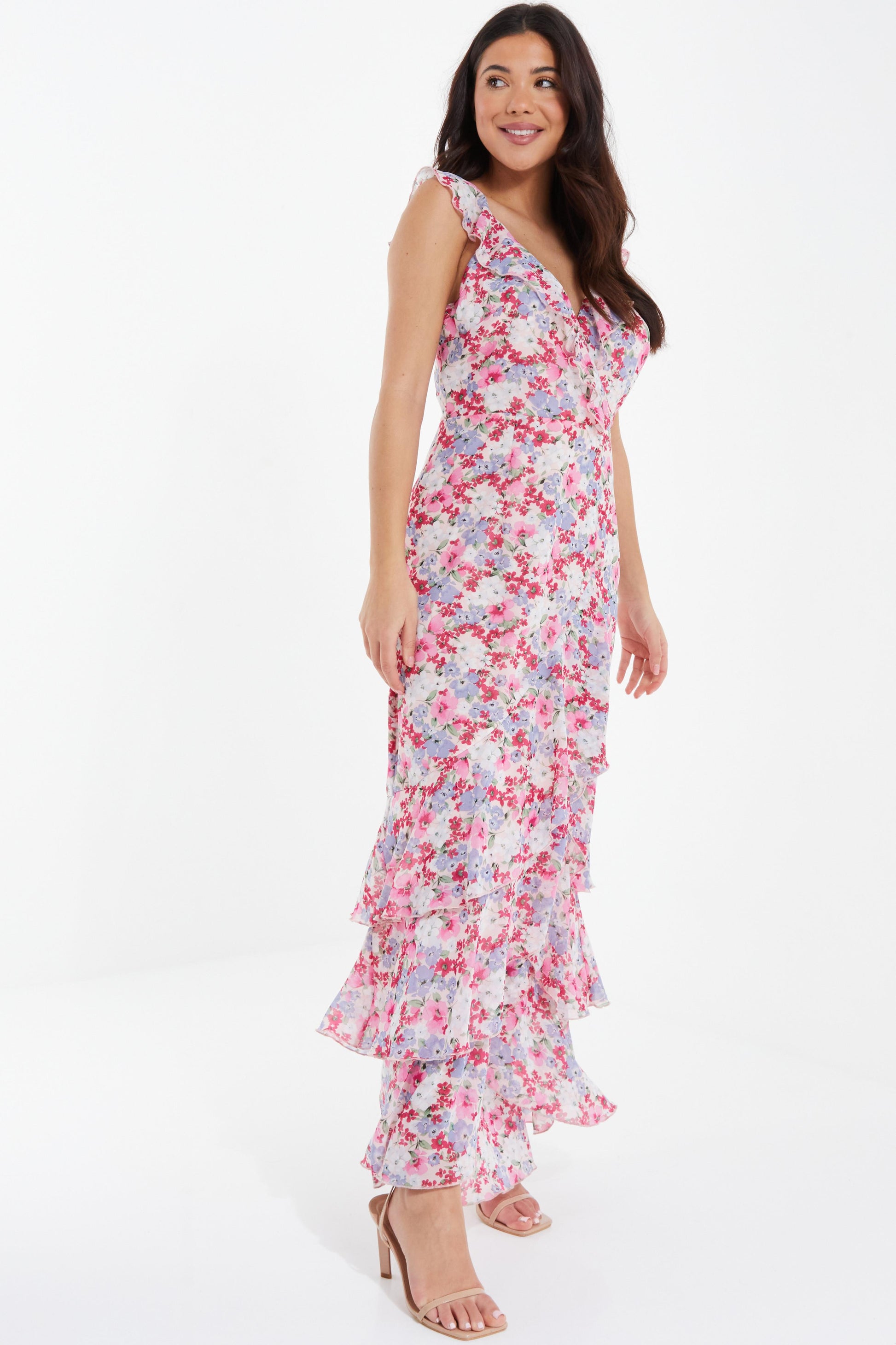 Multicoloured Chiffon Floral Tiered Maxi Dress â€” 18