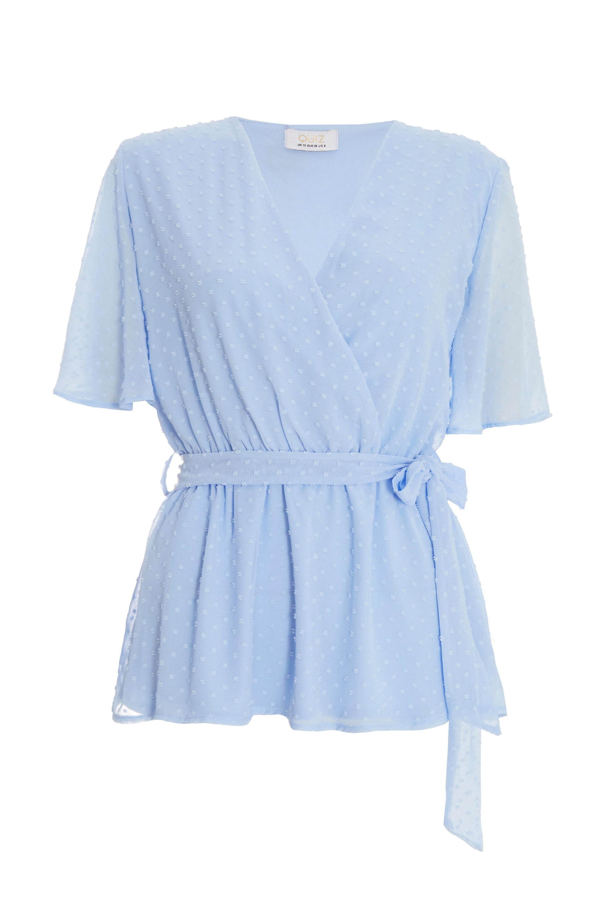 Blue Dobby Print Wrap Peplum Top â€” 12