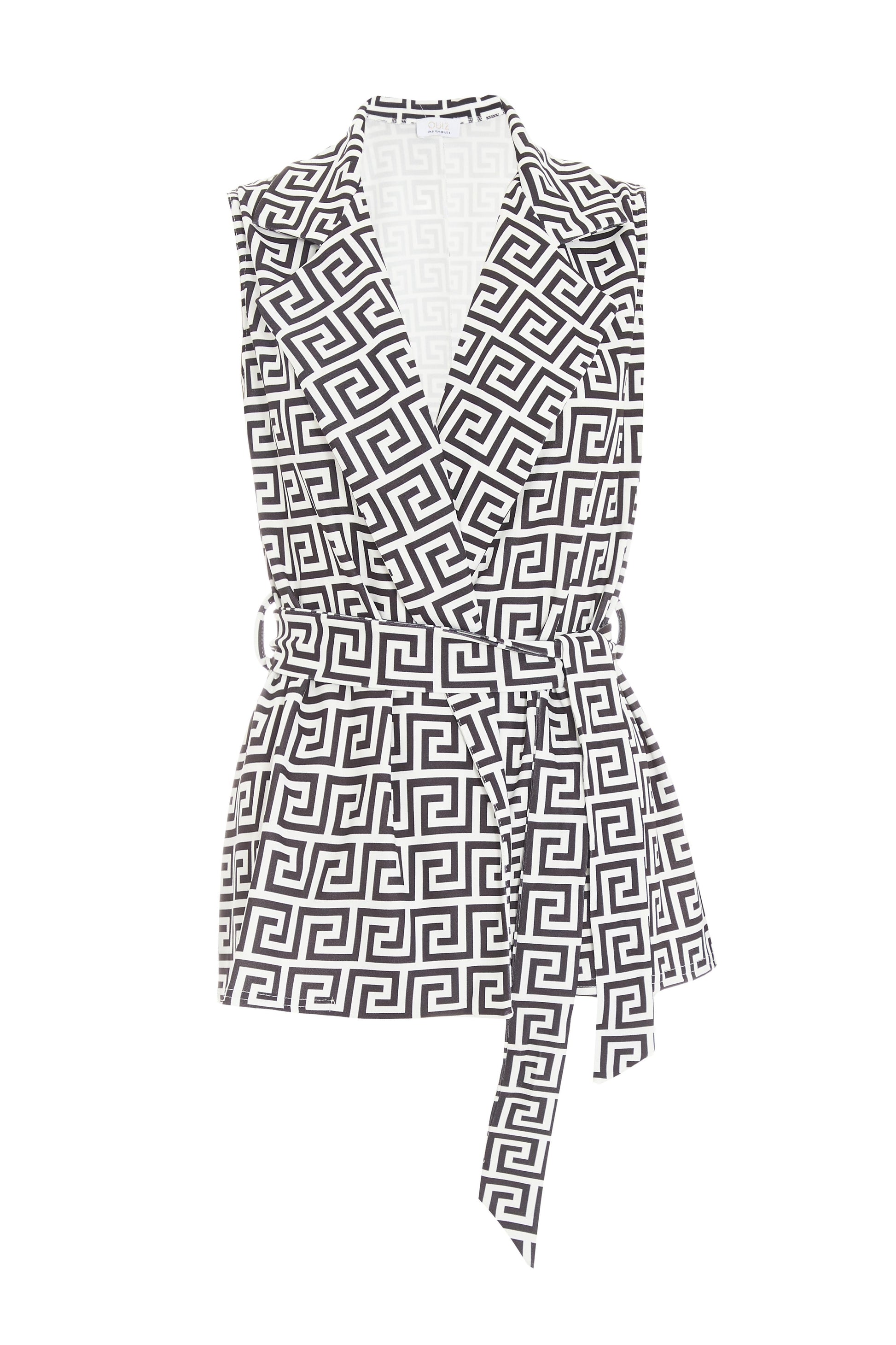 White Geometric Sleeveless Blazer â€” 14