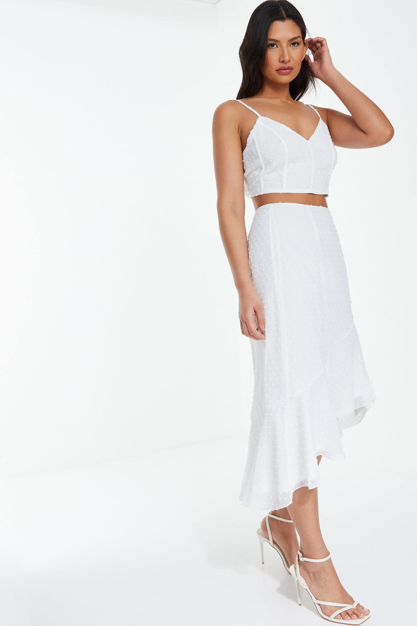 Cream Chiffon Dobby Tie Back Crop Top