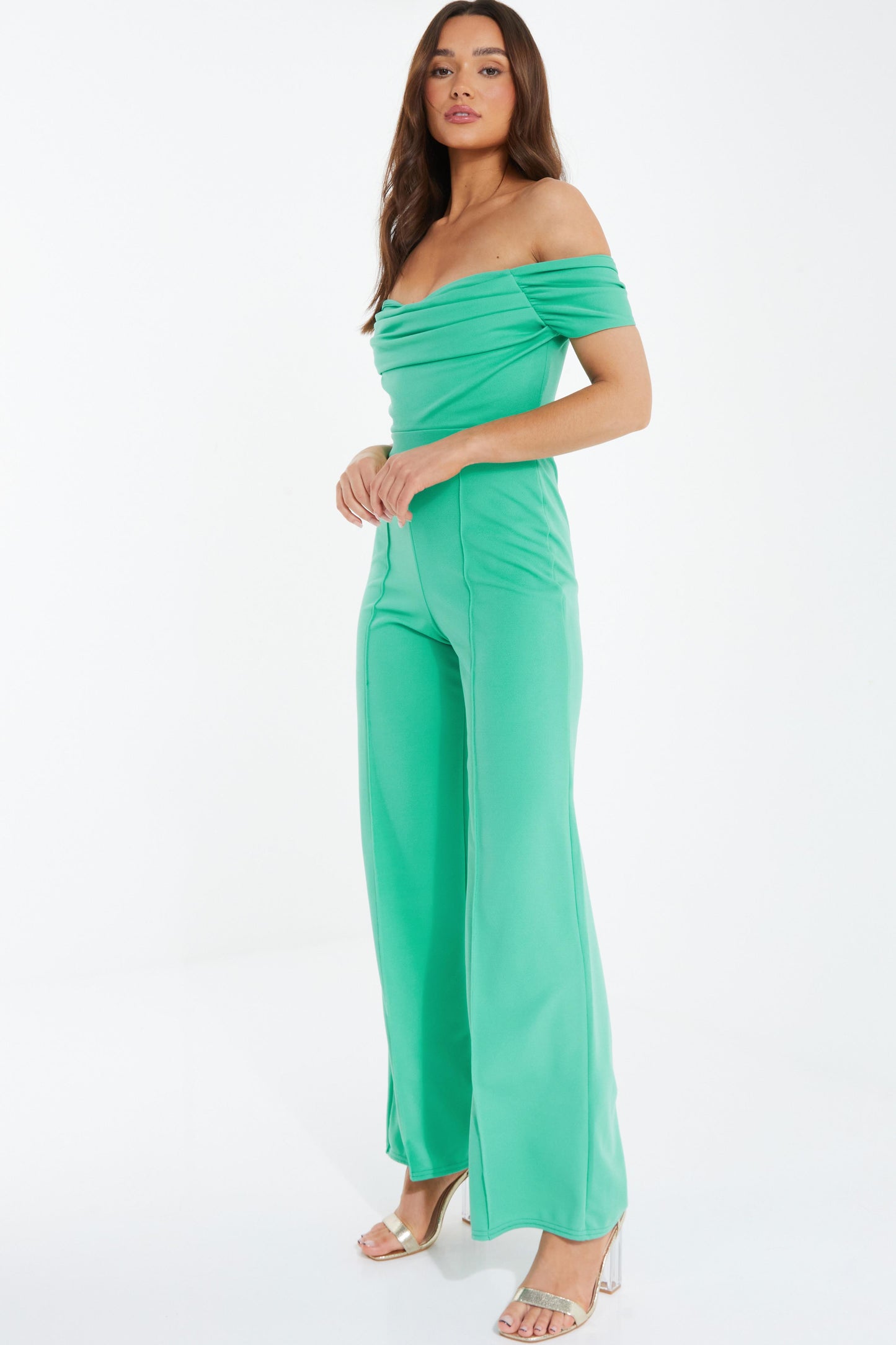 Green Bardot Palazzo Jumpsuit â€” 16