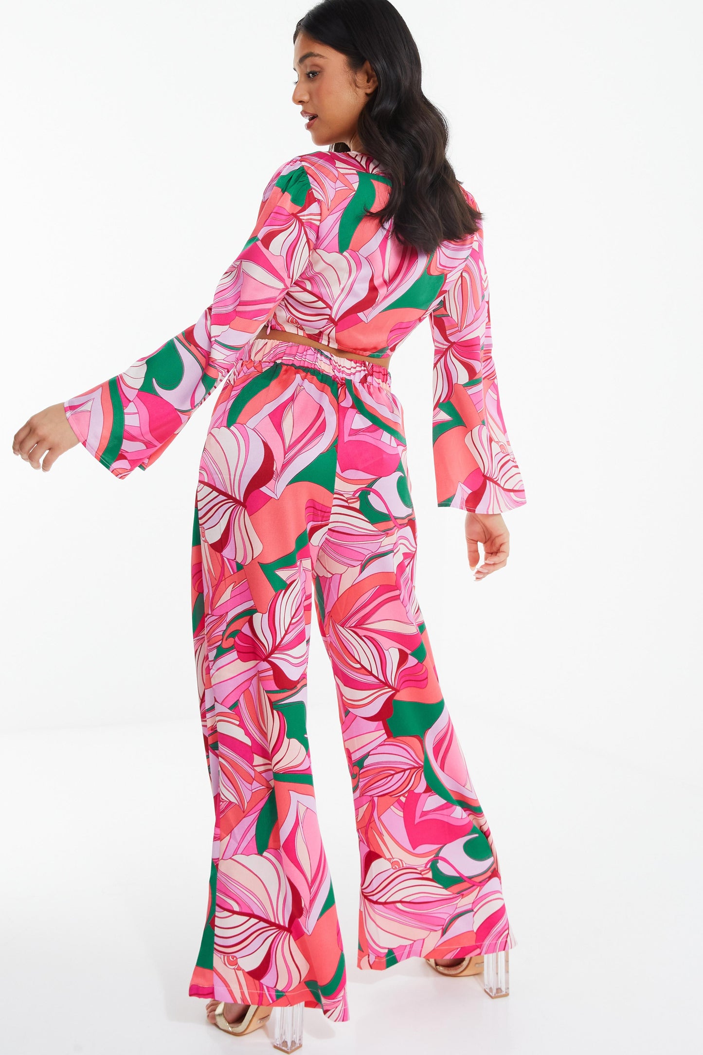 Petite Pink Scarf Print Palazzo Trousers — 12