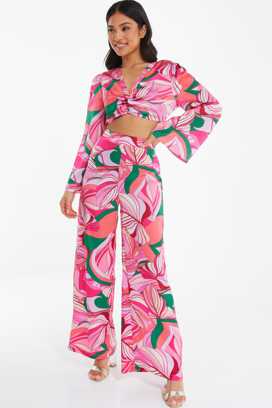 Petite Pink Scarf Print Palazzo Trousers