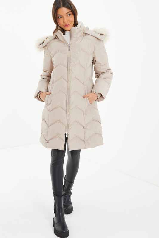 Stone Padded Fur Hood Parka