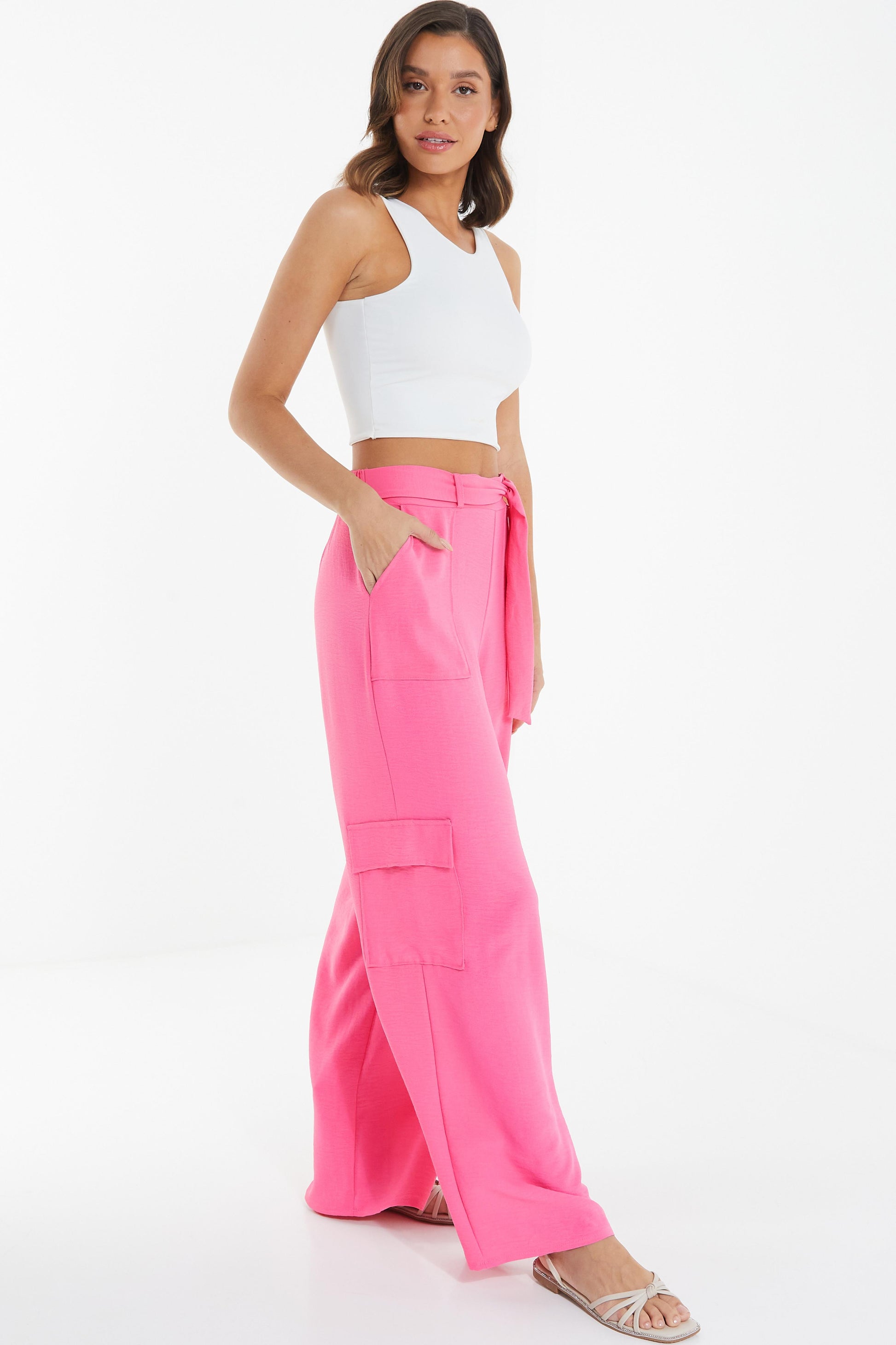 Pink Wide Leg Cargo Trousers â€” 10