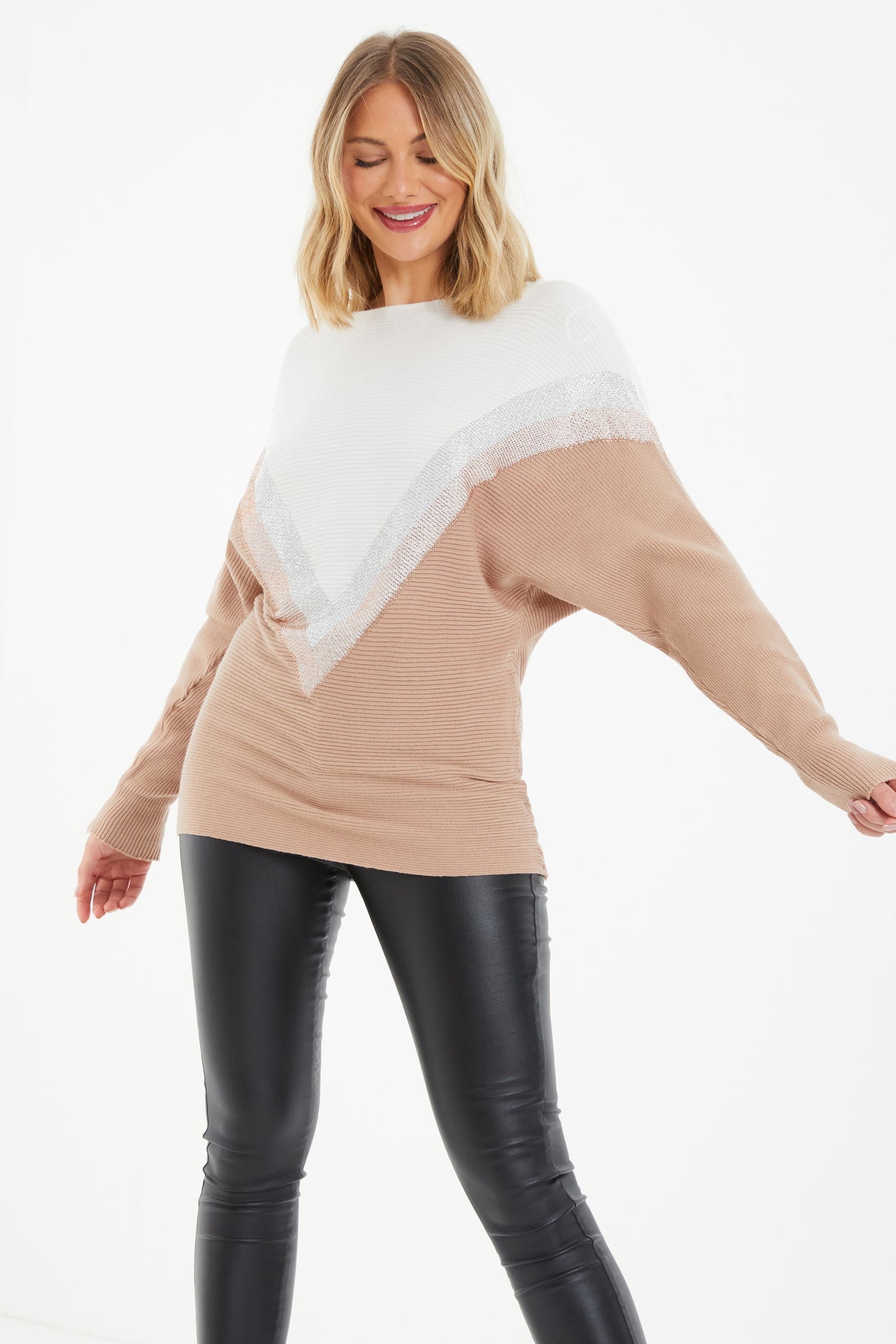 Cream/Stone Knit Diamanté Batwing Jumper