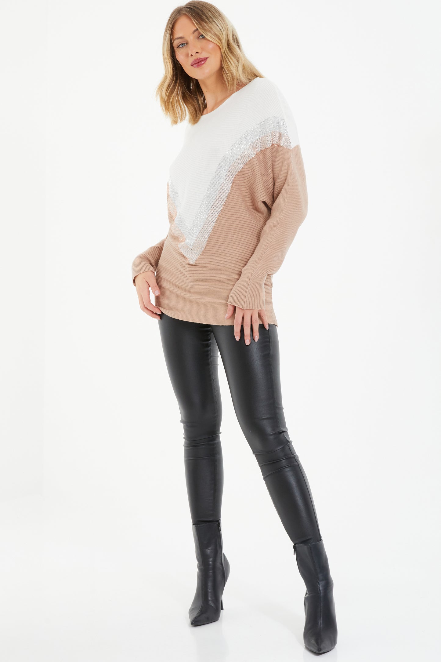 Cream/Stone Knit Diamanté Batwing Jumper