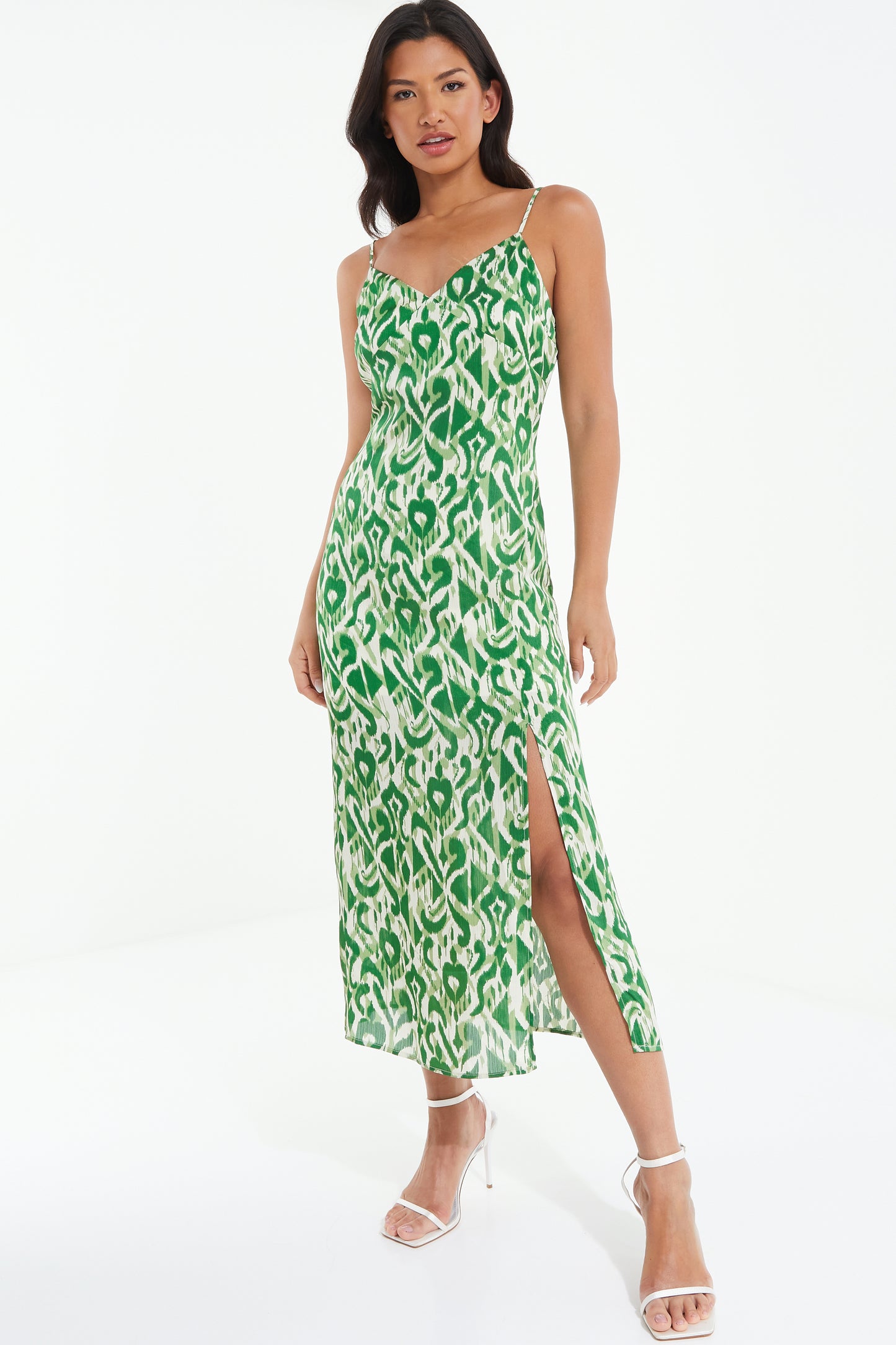 Green Satin Aztec Midaxi Dress