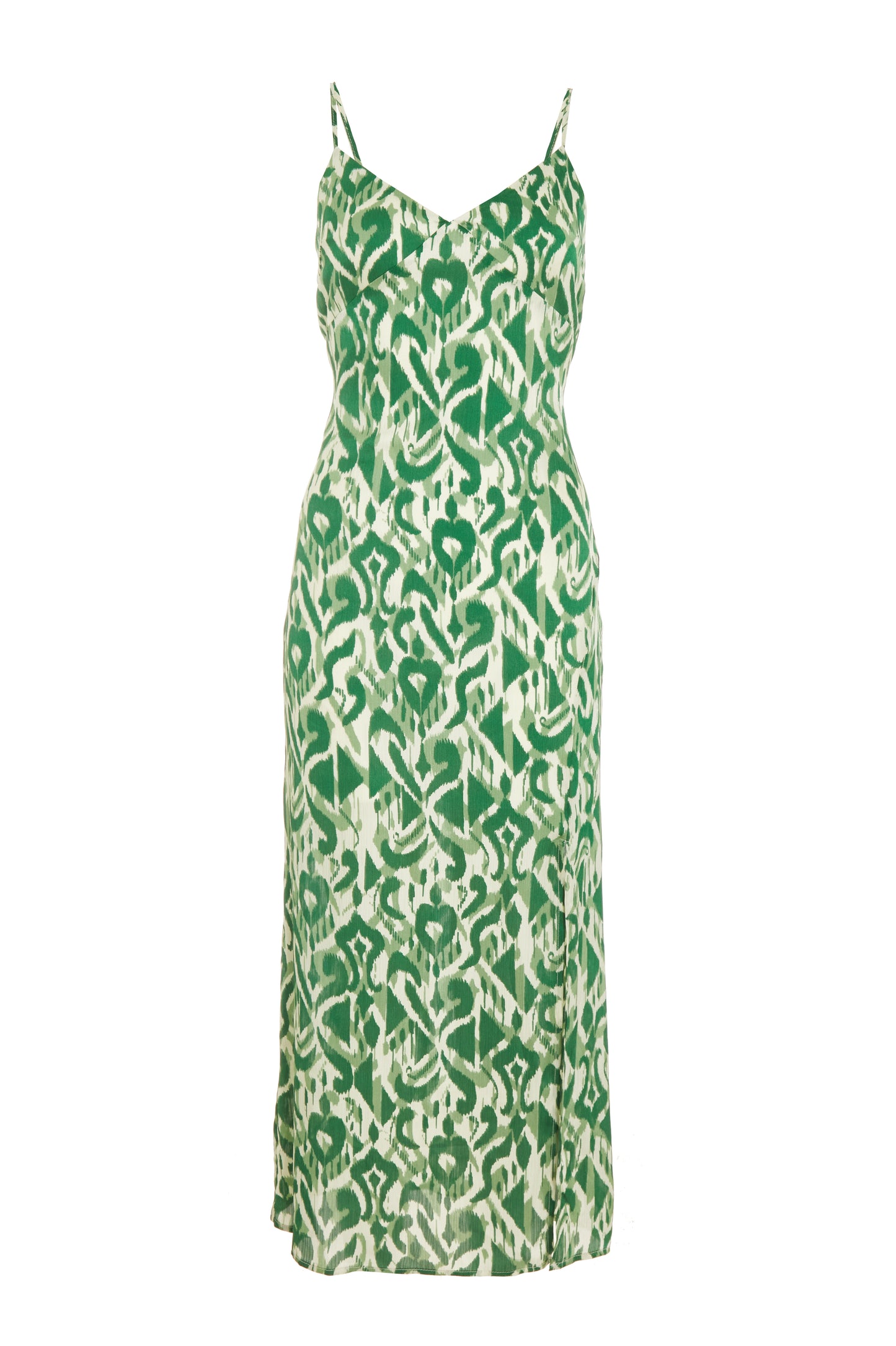 Green Satin Aztec Midaxi Dress