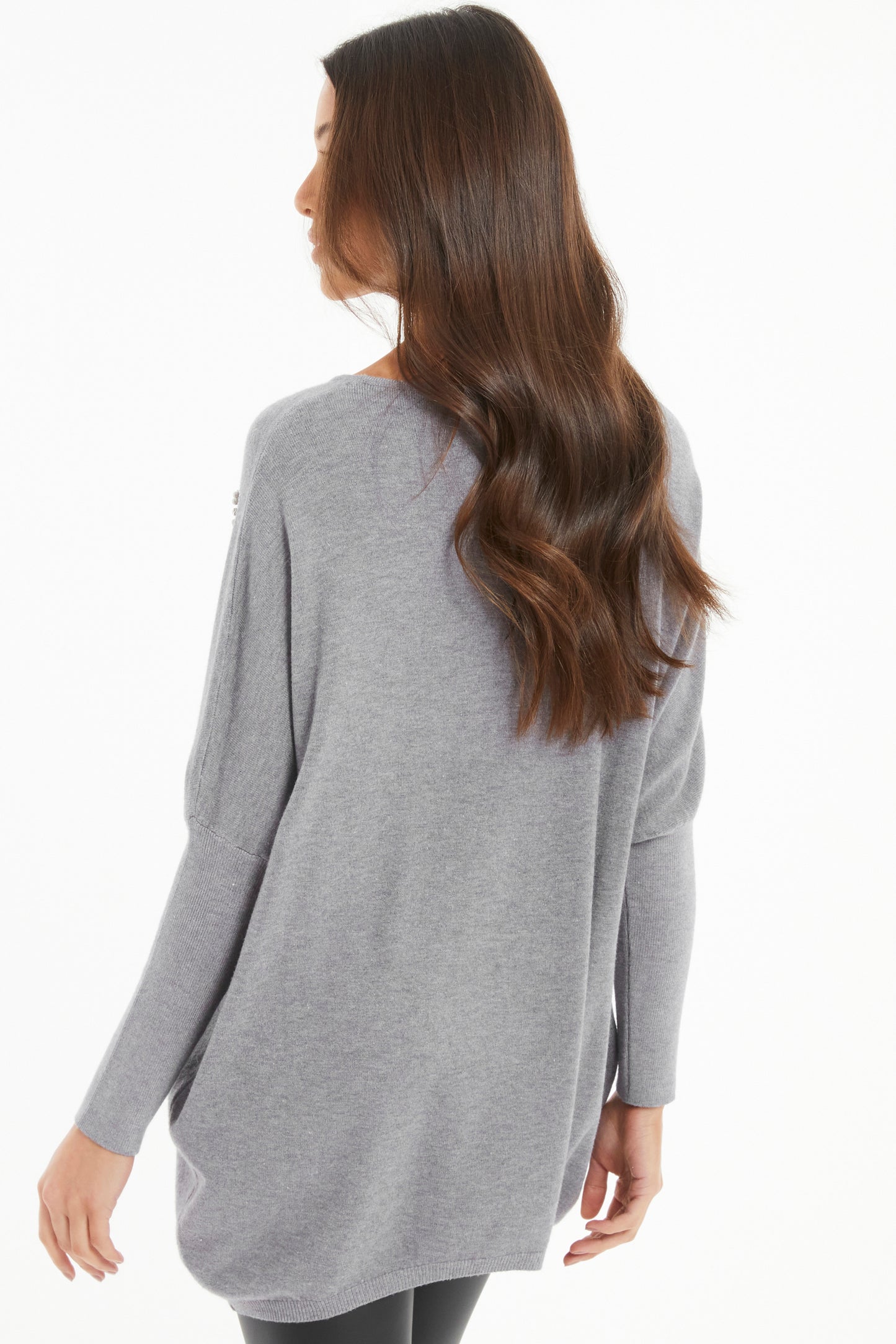Light Grey Knit Diamanté Hearts Oversized Jumper