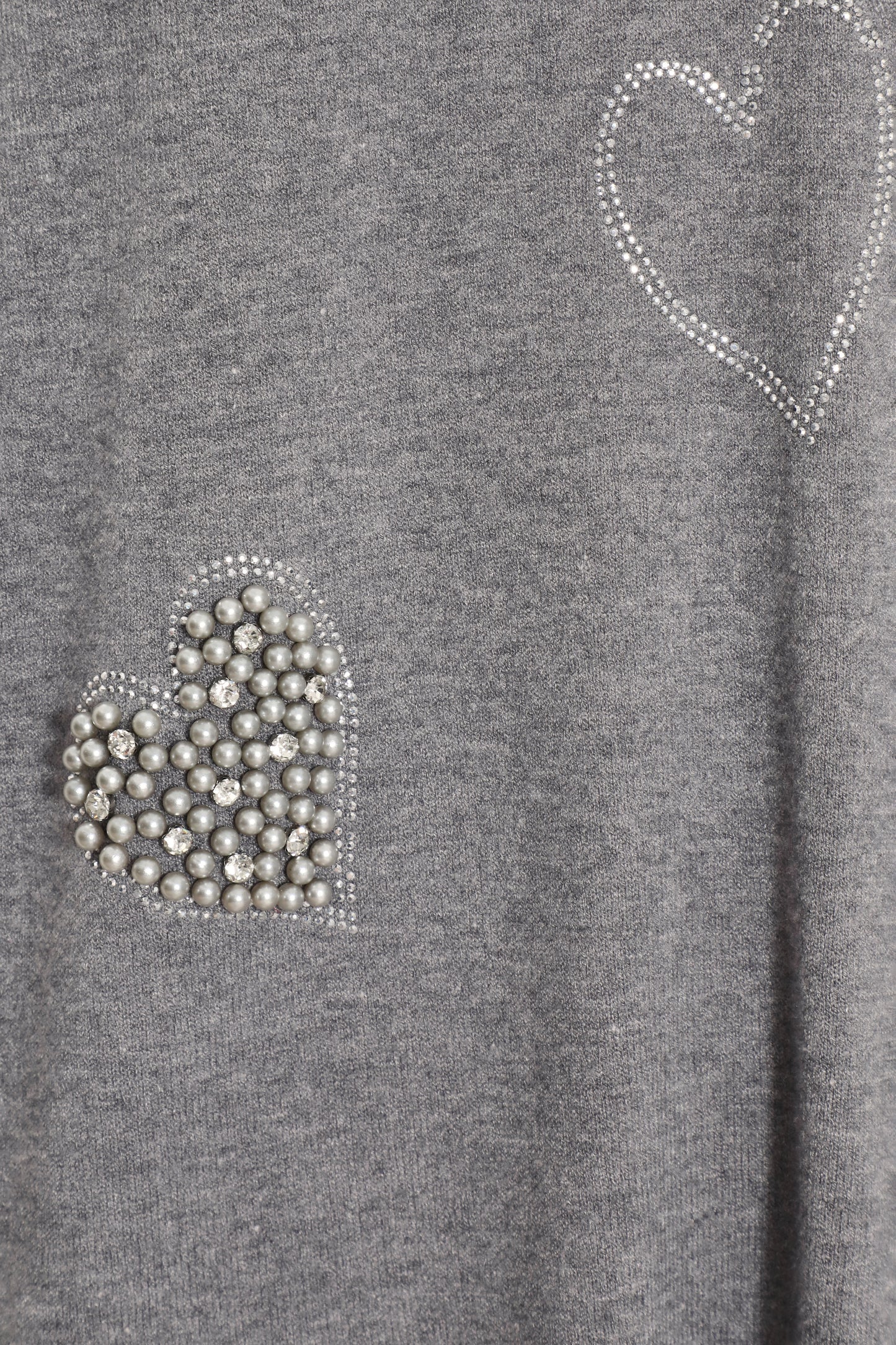 Light Grey Knit Diamanté Hearts Oversized Jumper