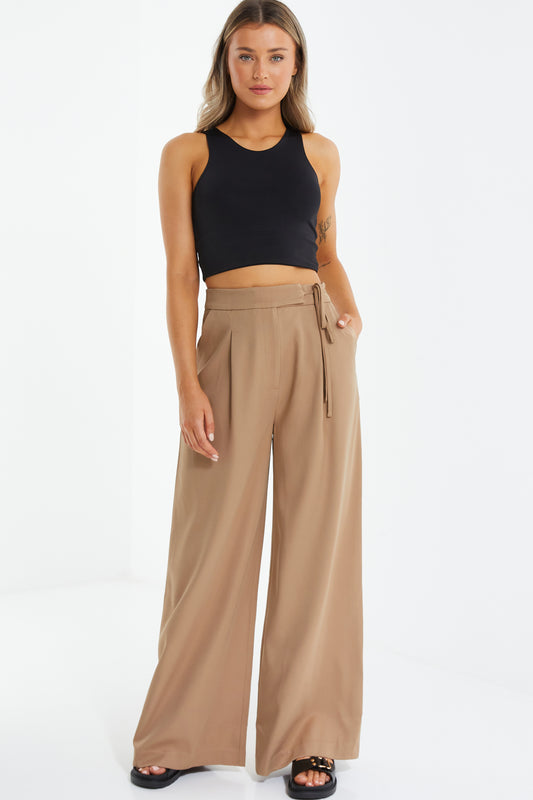 Camel Woven High Waist Trousers