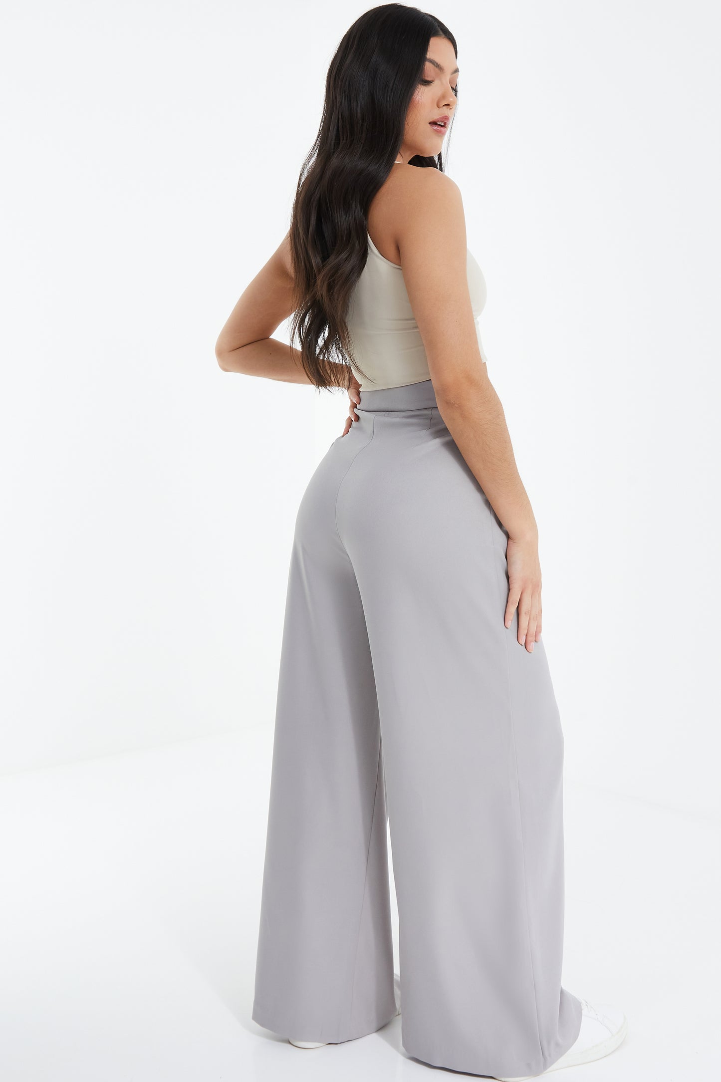 Grey Woven High Waist Trousers