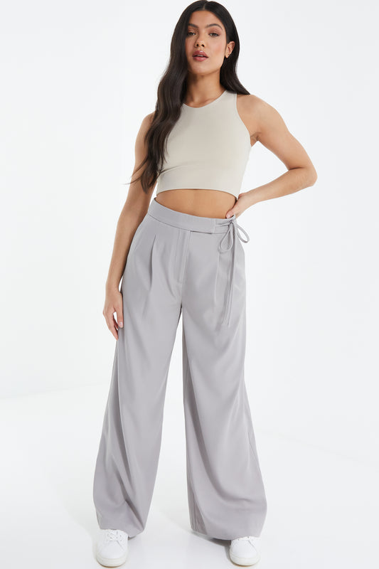Grey Woven High Waist Trousers