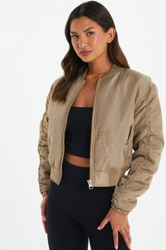 Dark Khaki Stone Shirt Bomber Jacket