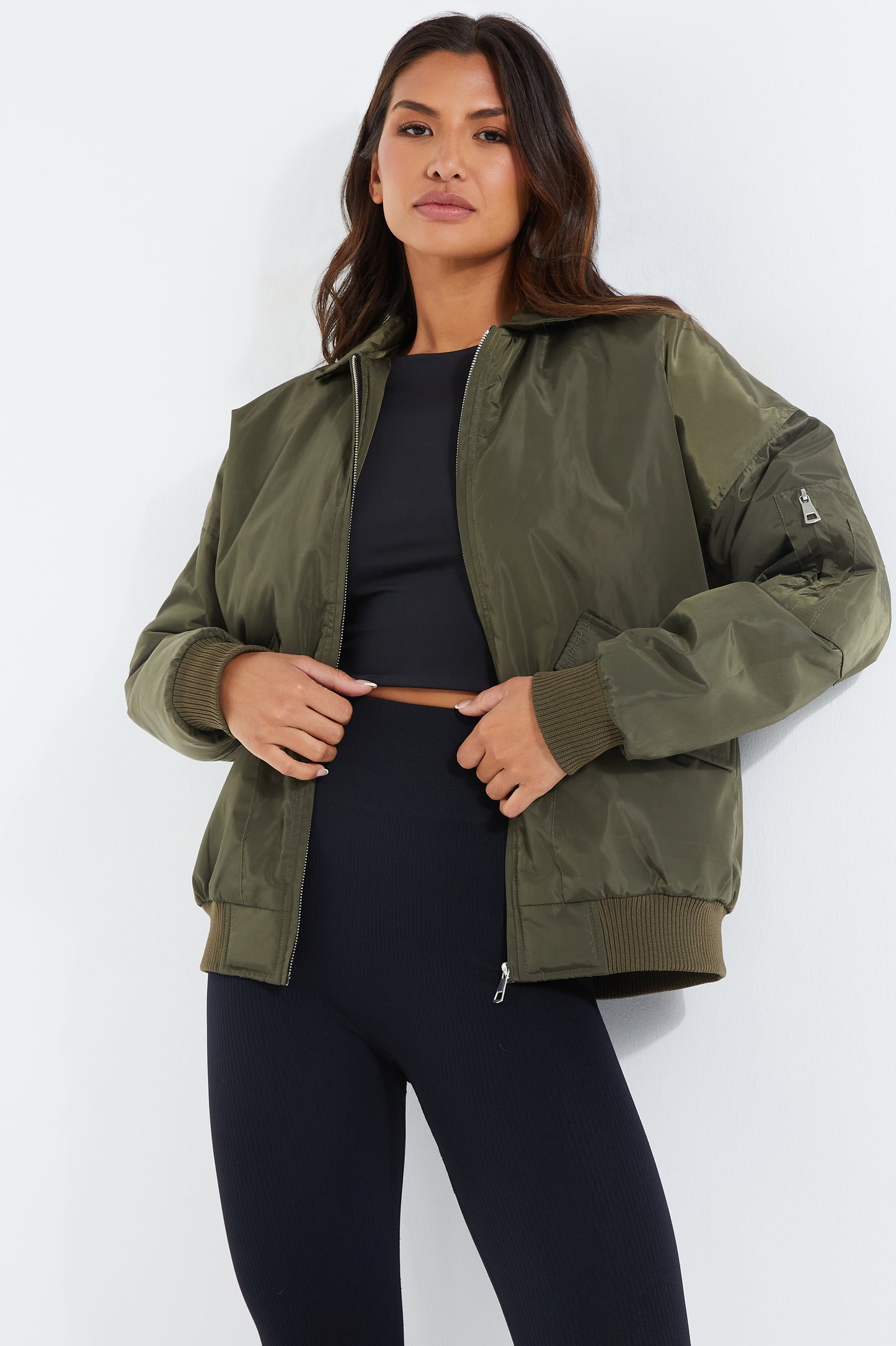 Khaki Oversized Bomber Jacket