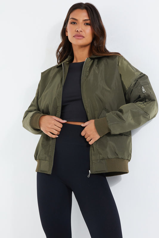 Khaki Oversized Bomber Jacket