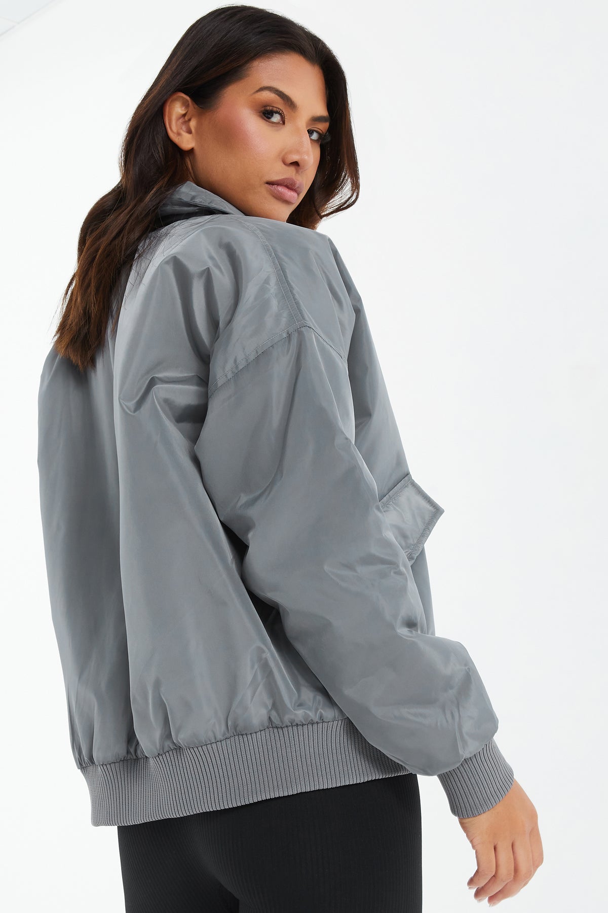 Grey Oversized Bomber Jacket