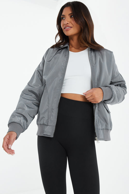 Grey Oversized Bomber Jacket