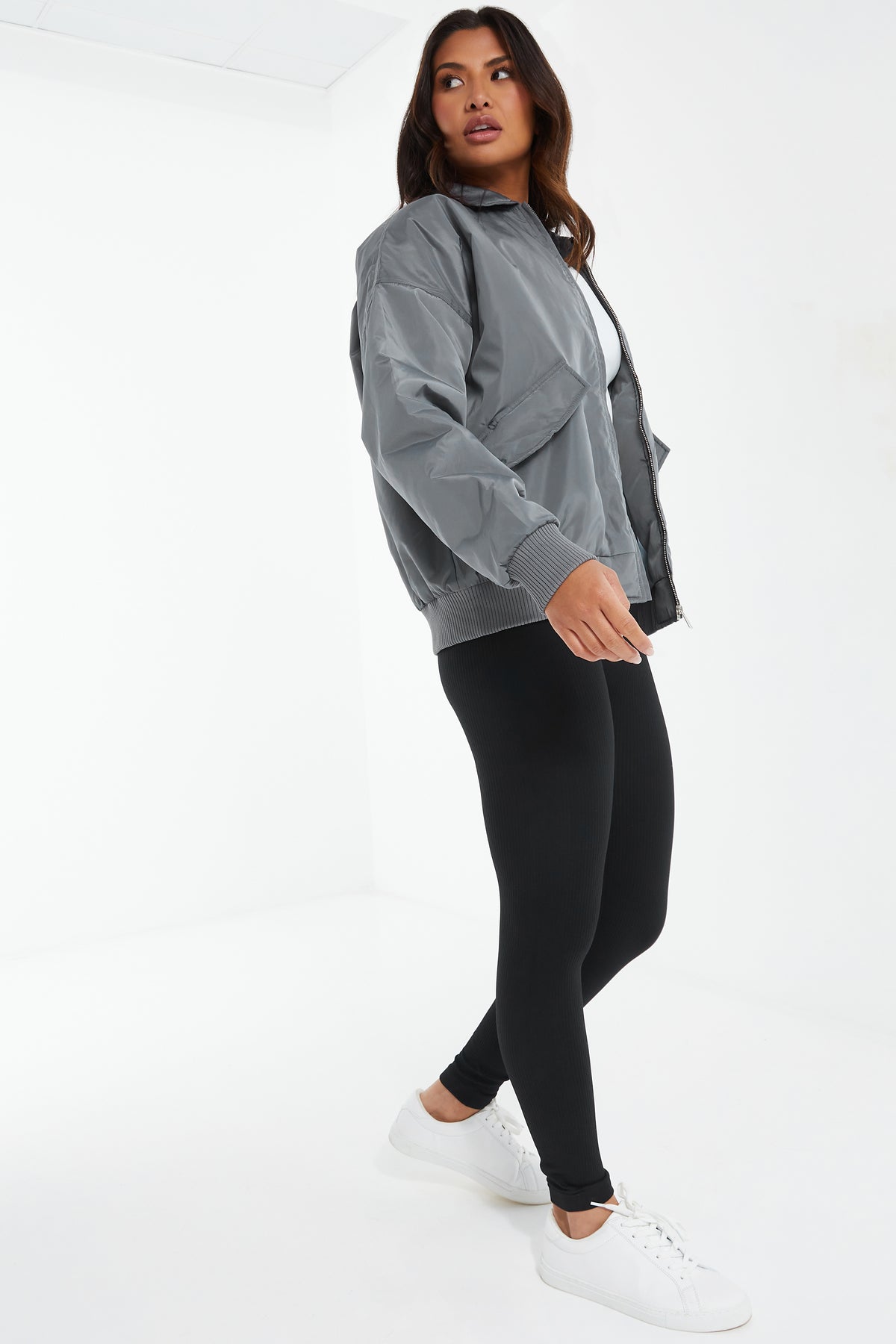 Grey Oversized Bomber Jacket