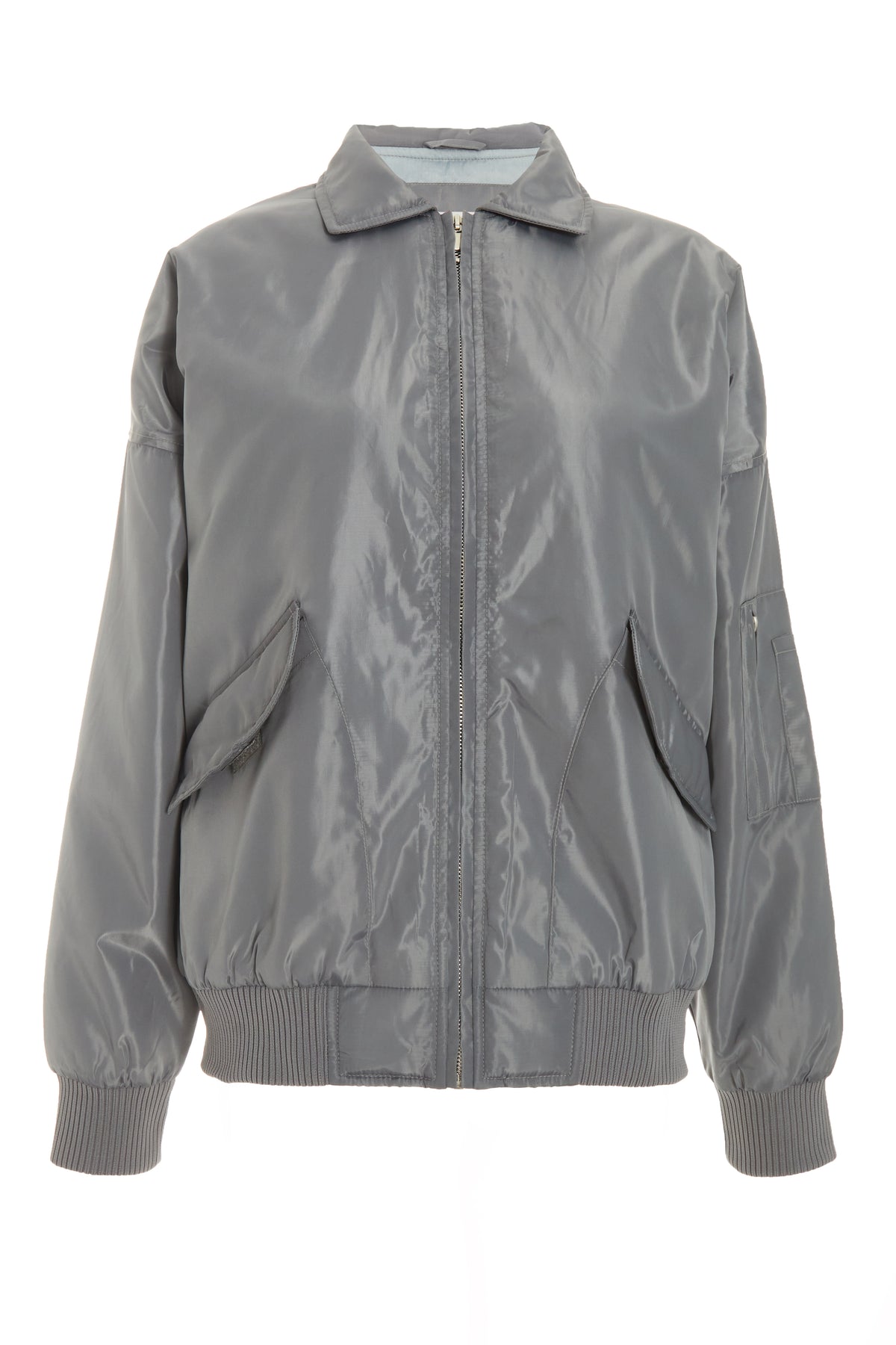 Grey Oversized Bomber Jacket