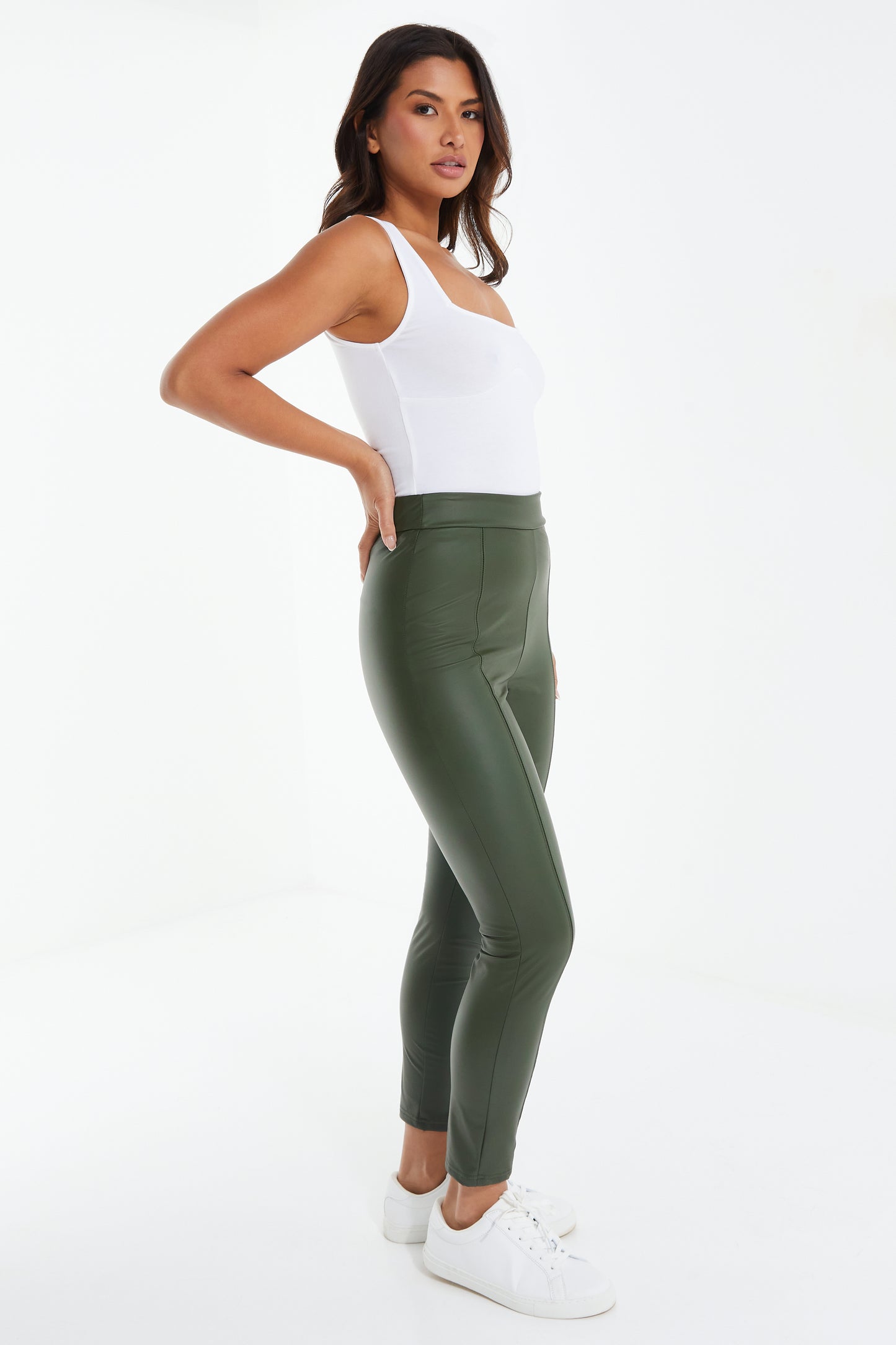 Khaki Seam Detail Zip Side Legging