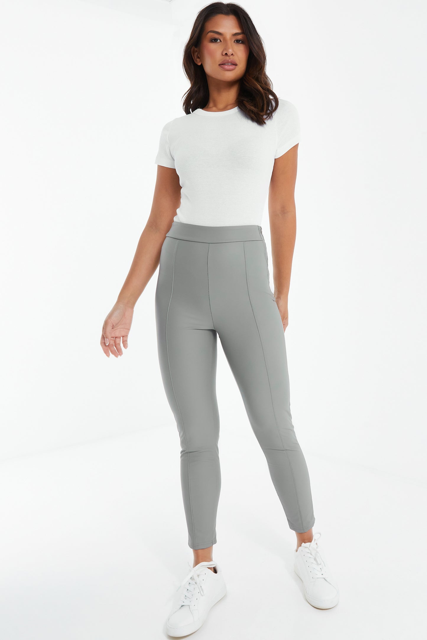Grey Seam Detail Zip Leggings