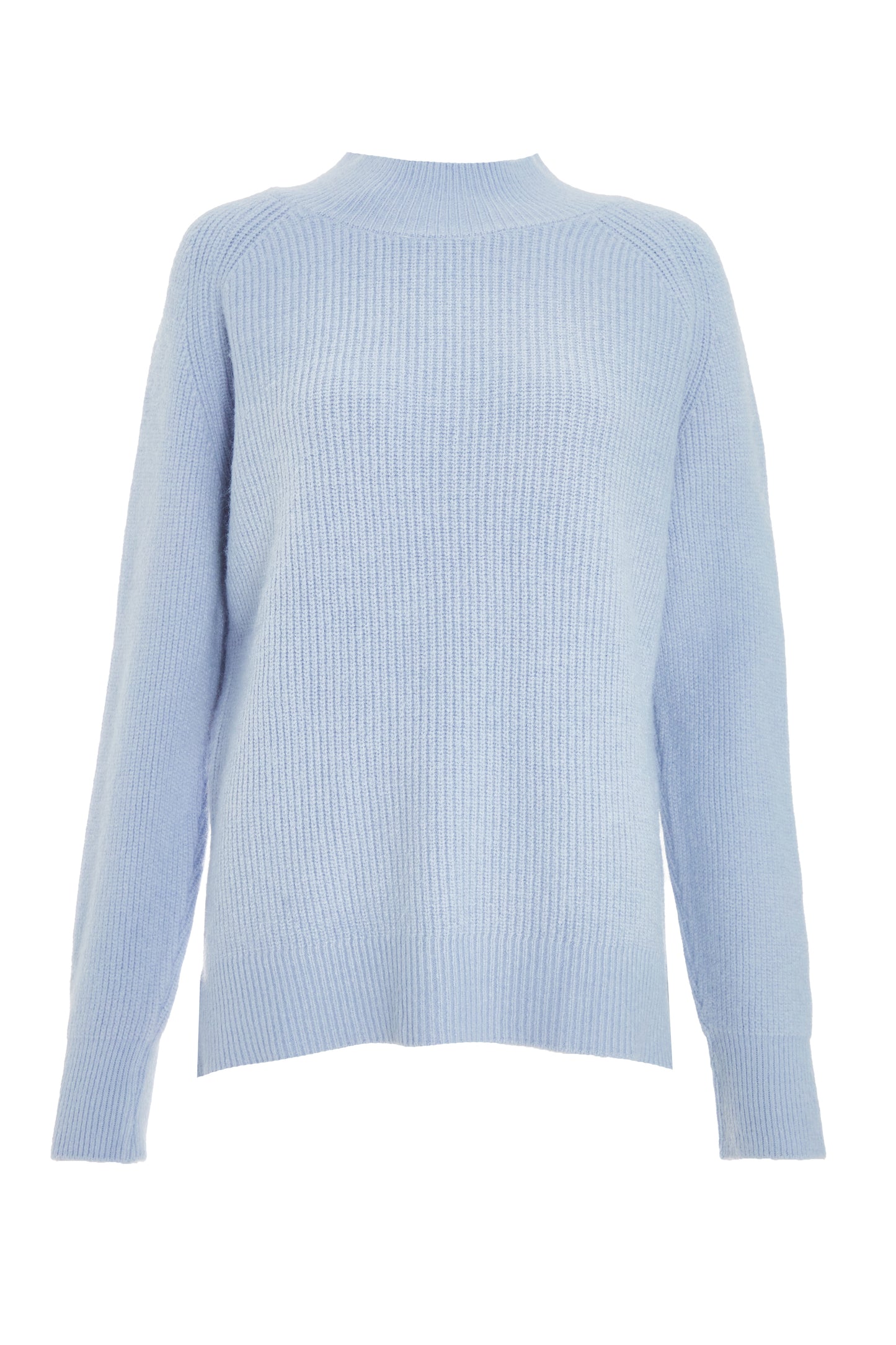 Blue Fluffy Knit High Neck Jumper