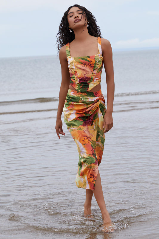 Multicoloured Marble Print Corset Crop Top â€” 12