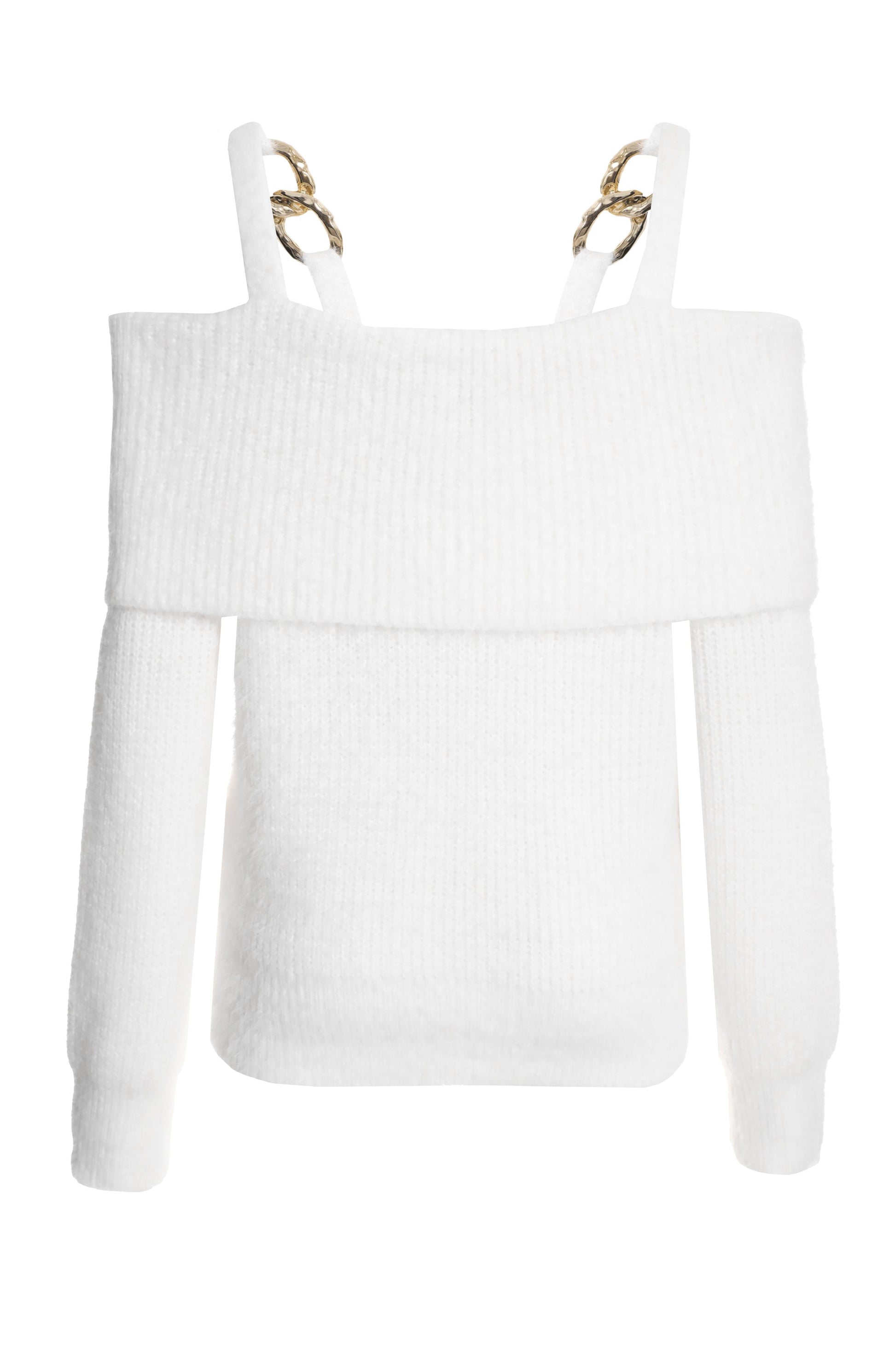 Cream Knit Fluffy Off Shoulder Jumper — L