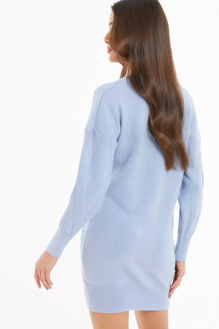 Blue Cable Knitted Jumper Mini Dress