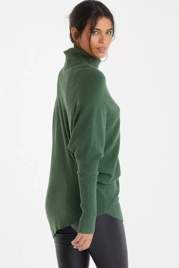 Khaki Knitted Roll Neck Jumper