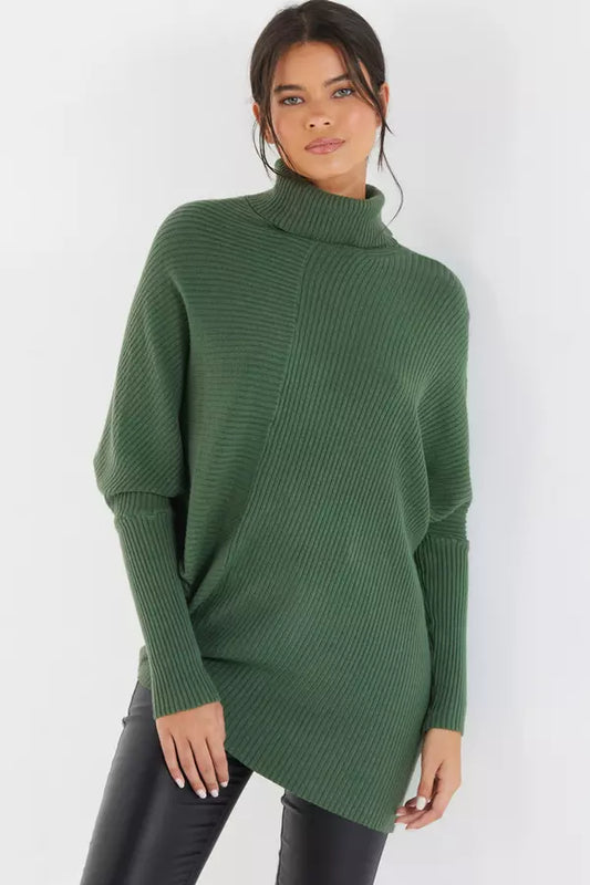 Khaki Knitted Roll Neck Jumper