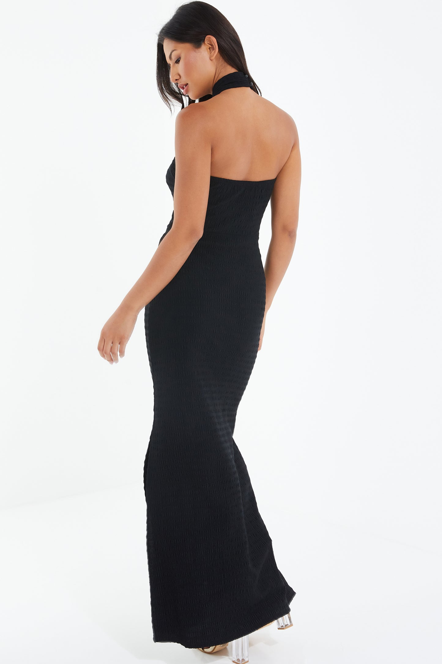 Black Haltered Textured Maxi Dress