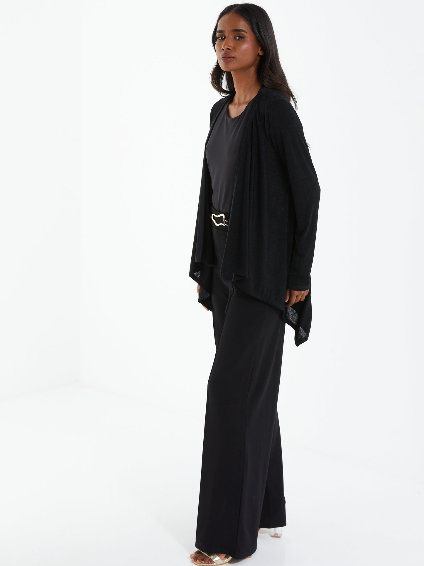 Black Light Knit Waterfall Carrdigan — S Small 6 / Black