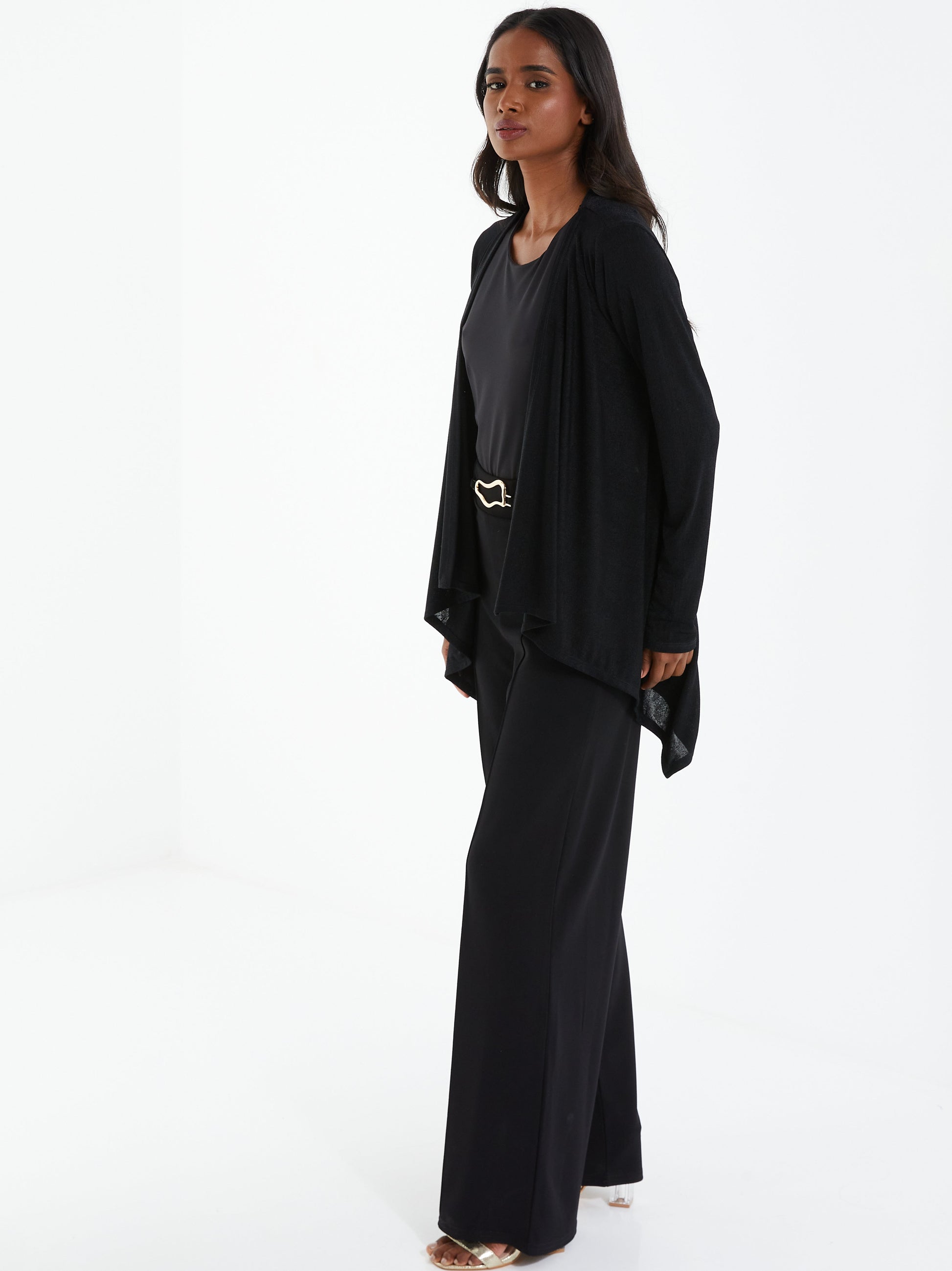 Black Light Knit Waterfall Carrdigan — S Small 6 / Black